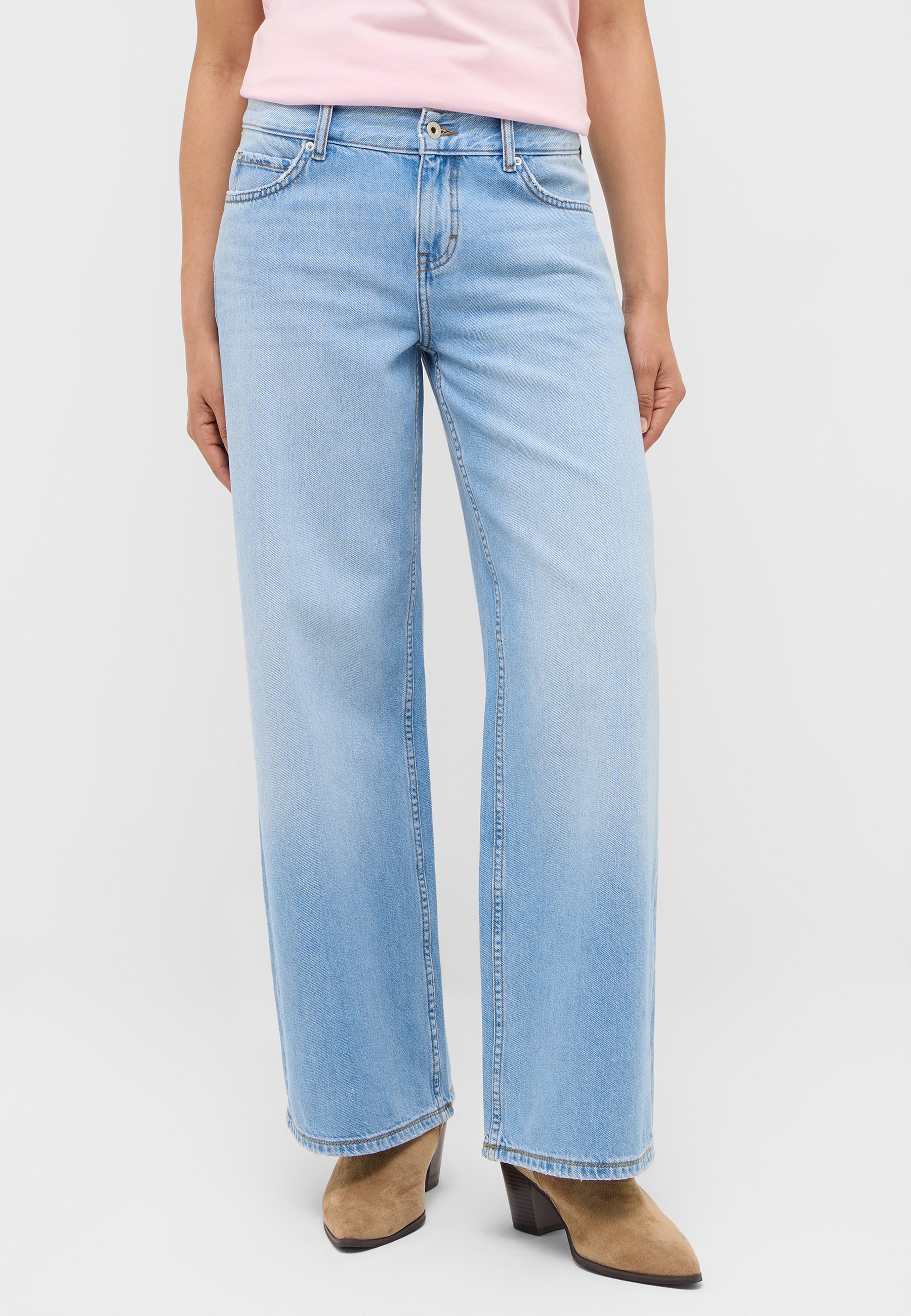 Jeans, Breite Passform, Helle Waschung, Hohe Taille, Gerade Bein