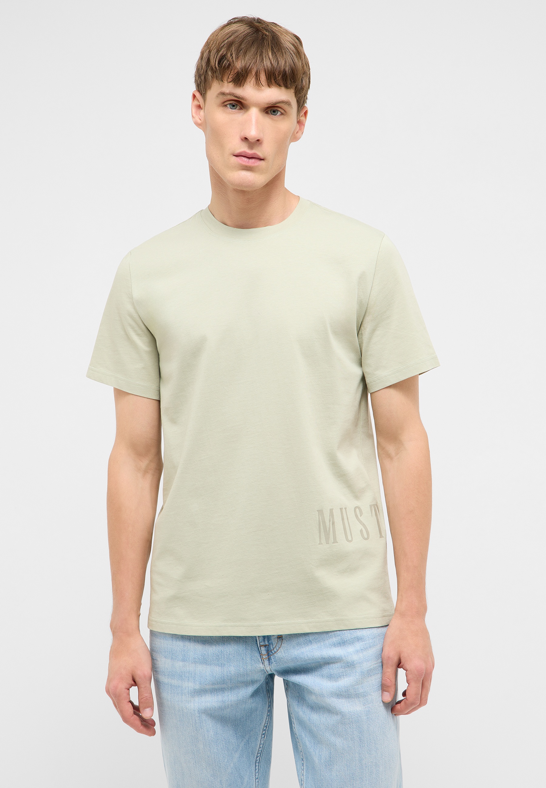 T-Shirt, Rundhals, Kurzarm, Beige, Printlogo