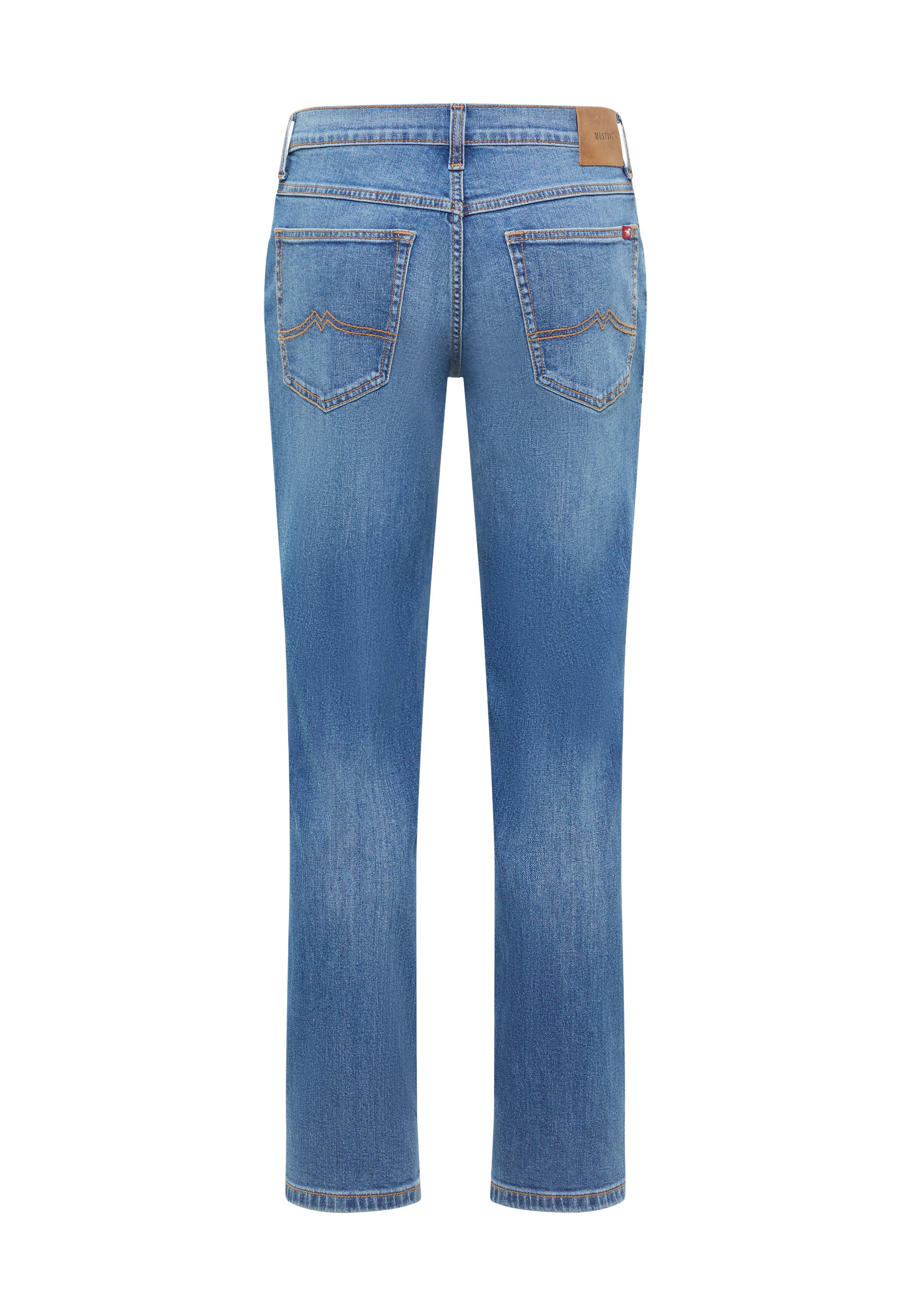 Jeans, Blue Denim, Back Pockets, Straight Leg, Stitching Detail