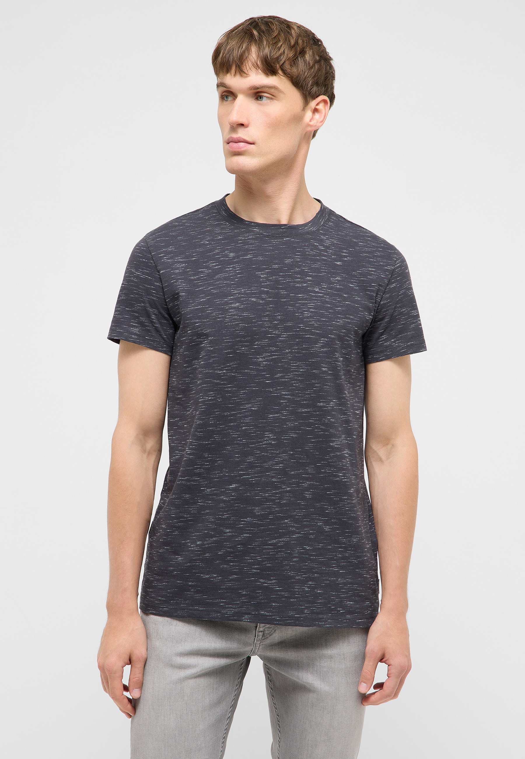 T-Shirt, Rundhals, Kurzarm, Melerung, Dunkelgrau