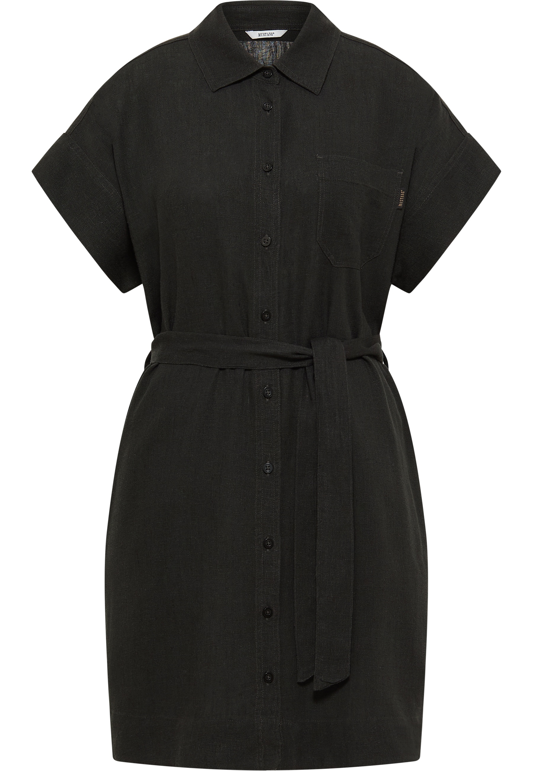 dunkelgrün, kurzärmelig, Hemdkleid, Knopfleiste, Taillengürtel