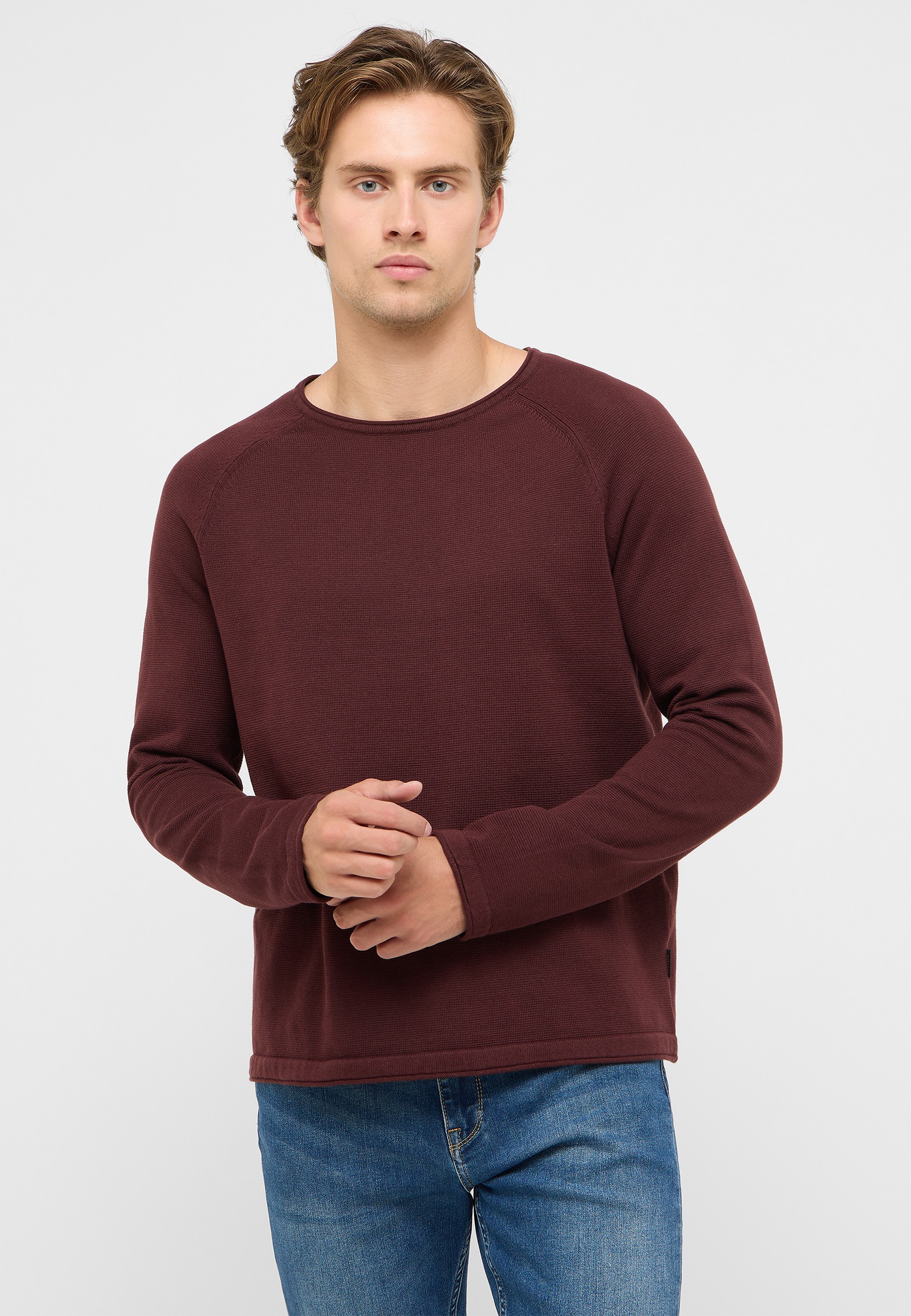 pullover, Crewneck, maroon, long-sleeve, knit