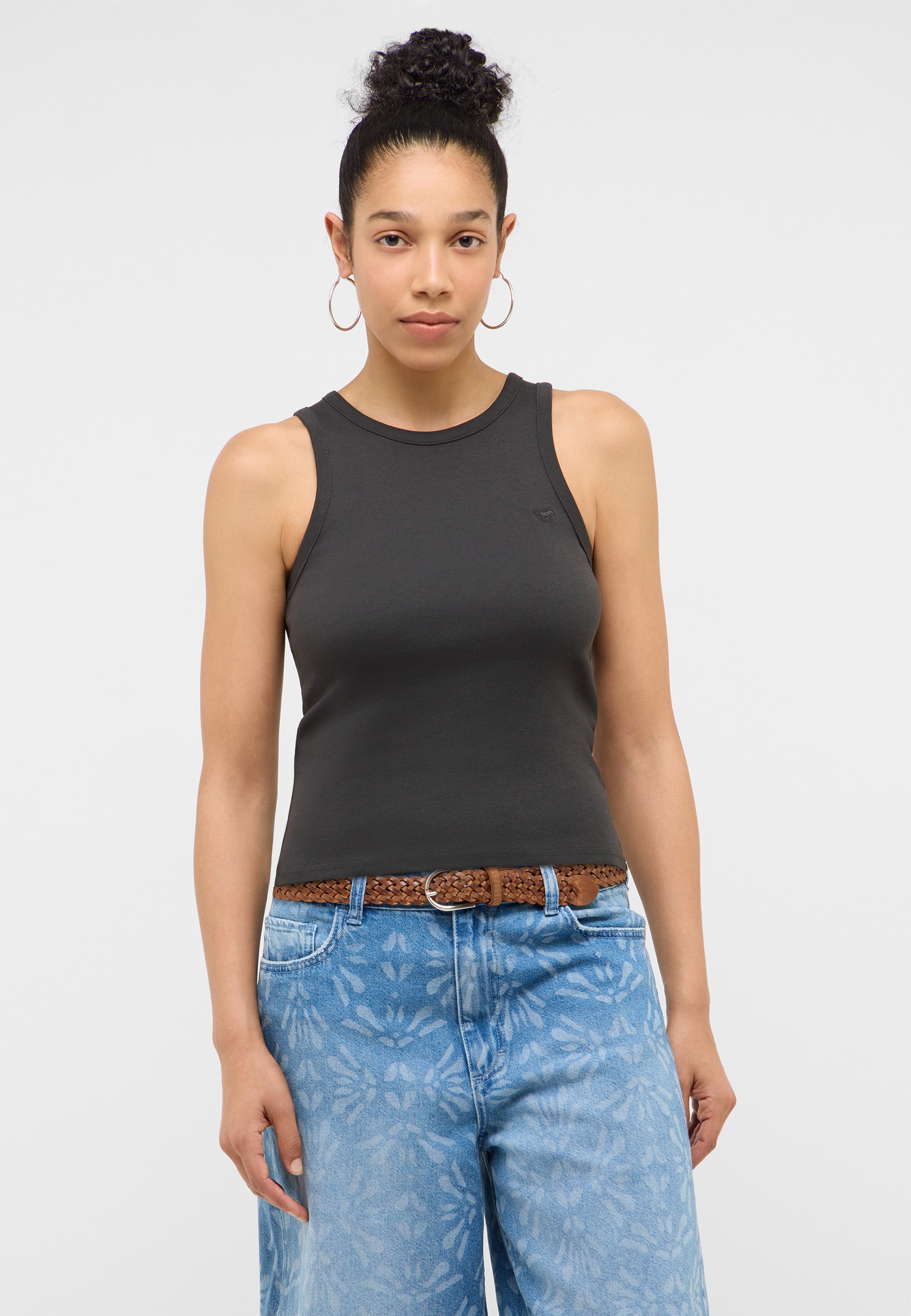 Tanktop, Dunkelgrau, Sans-Ärmel, Jersey, Jeans