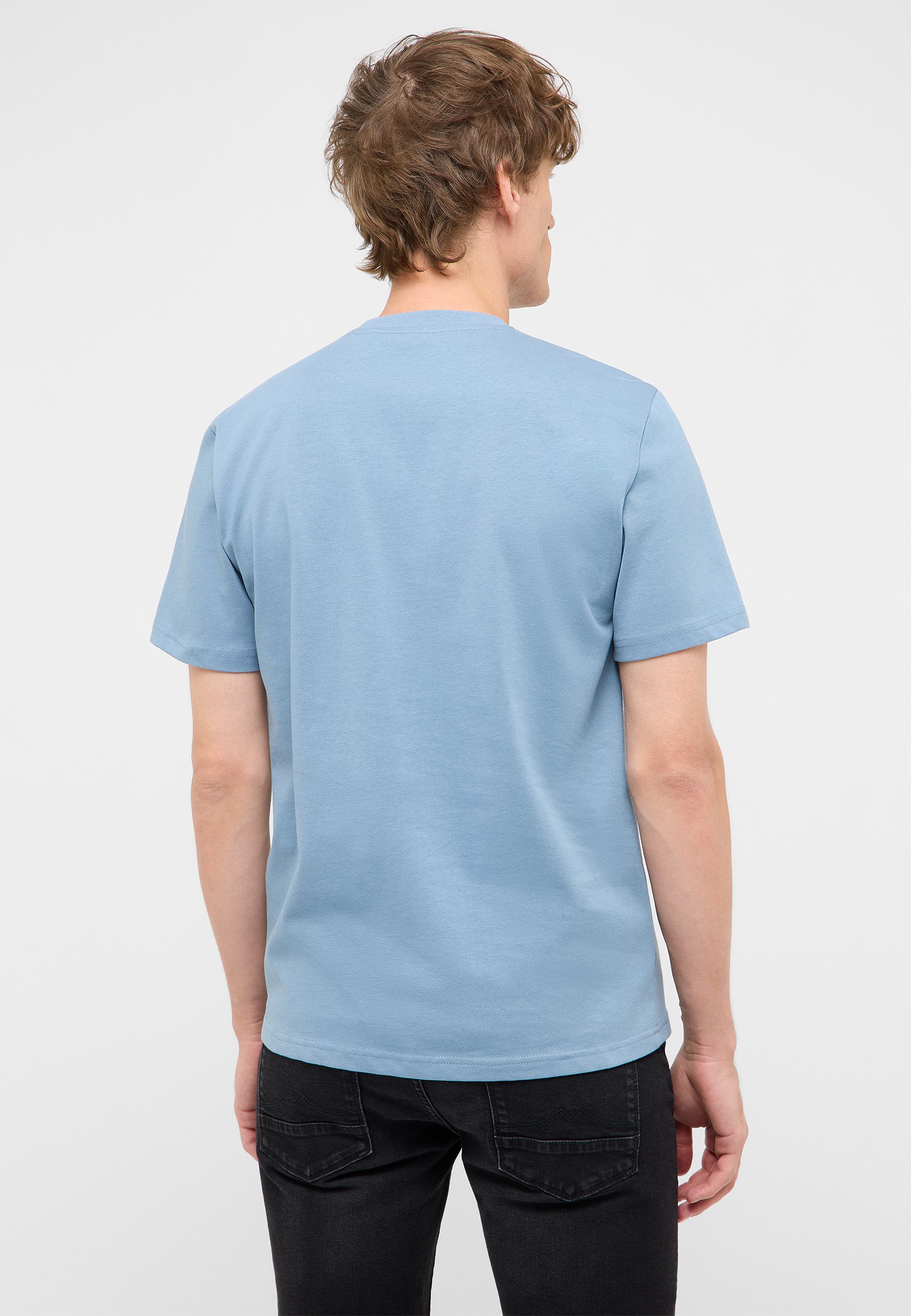 t-shirt, kurzärmlig, rundhals, blau, baumwolle