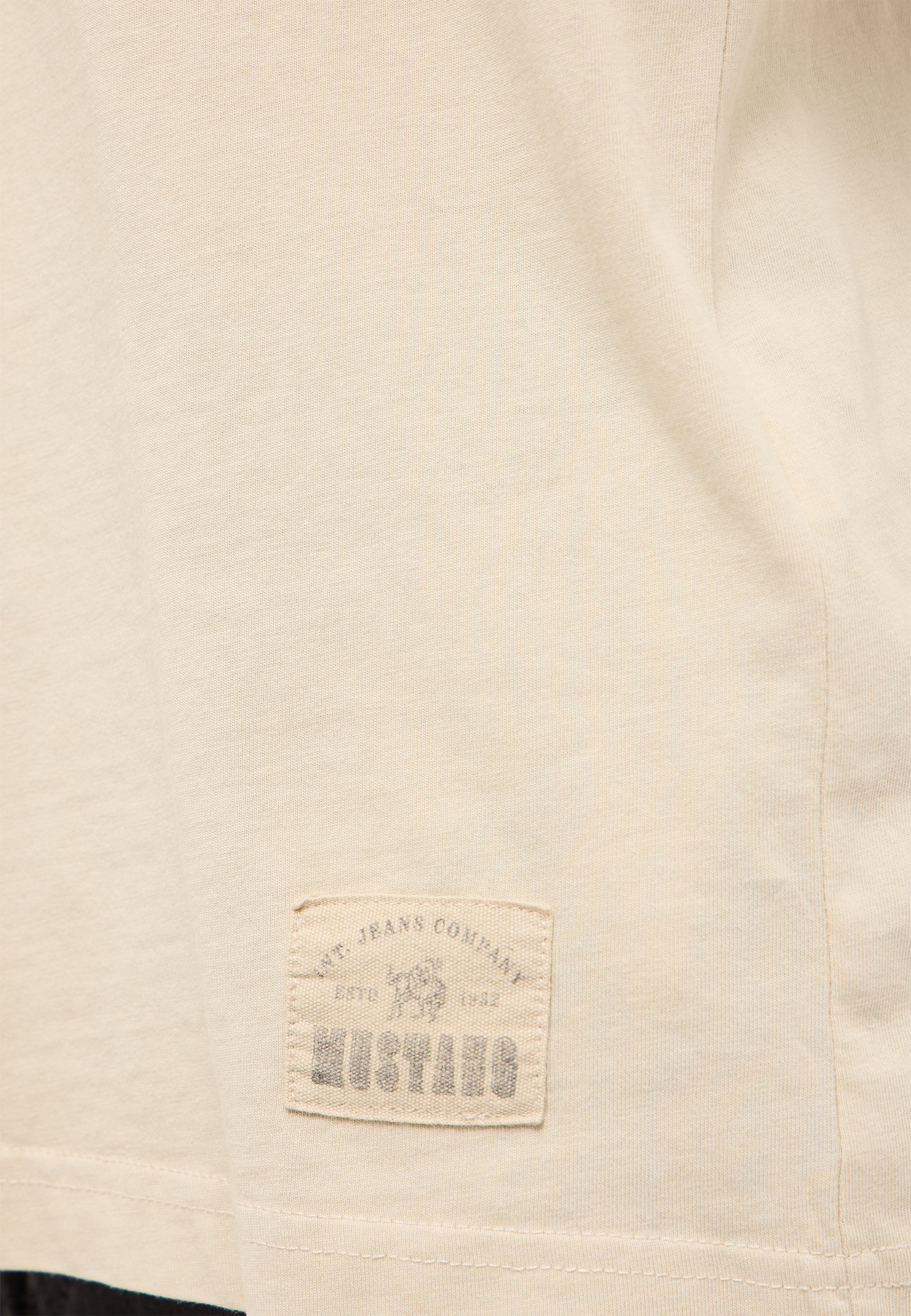 beige, t-shirt, Aufnäher, Logo, Baumwolle