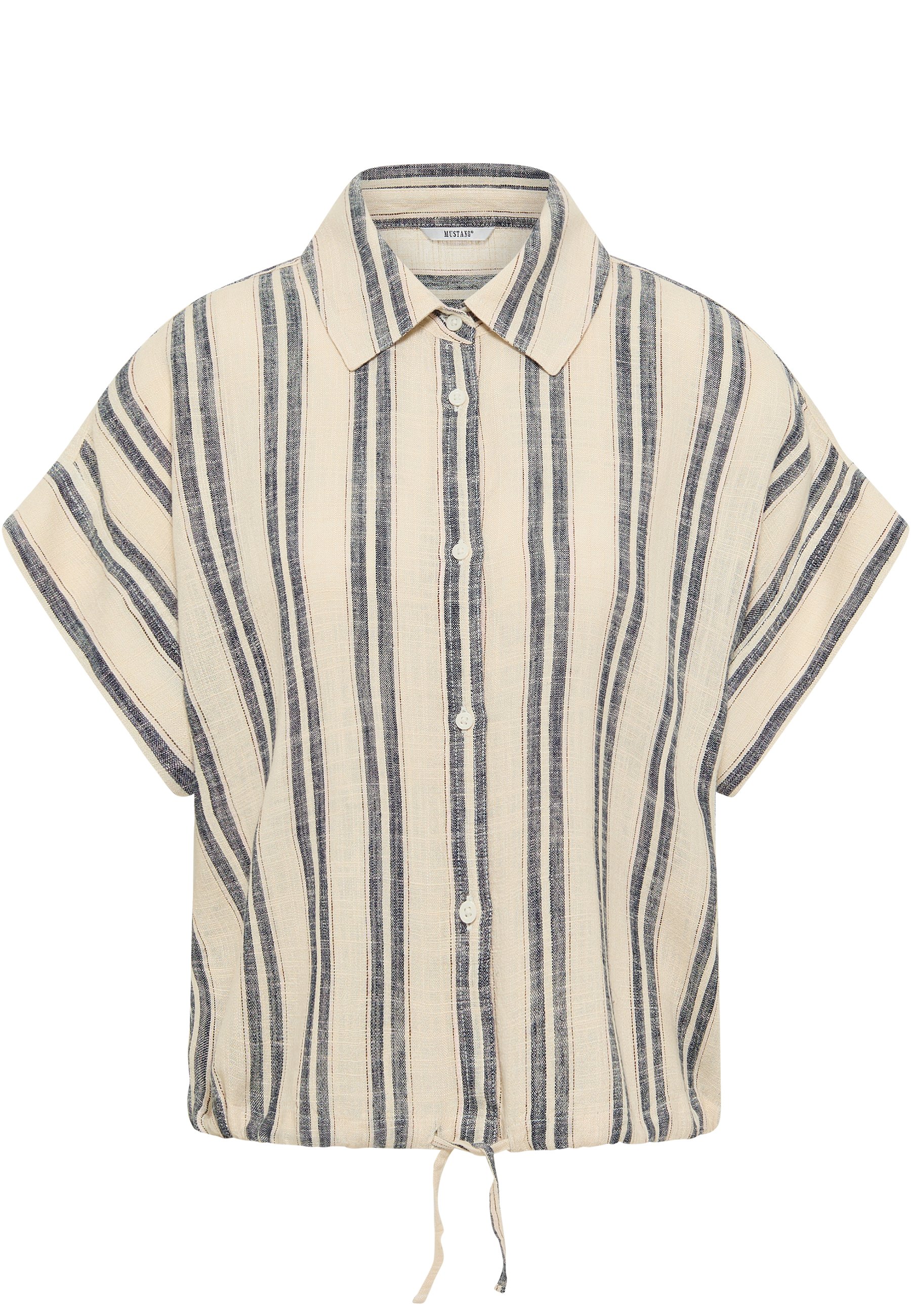 gestreiftes Hemd, Leinenhemd, Beige, Blaue Streifen, Knopfleiste