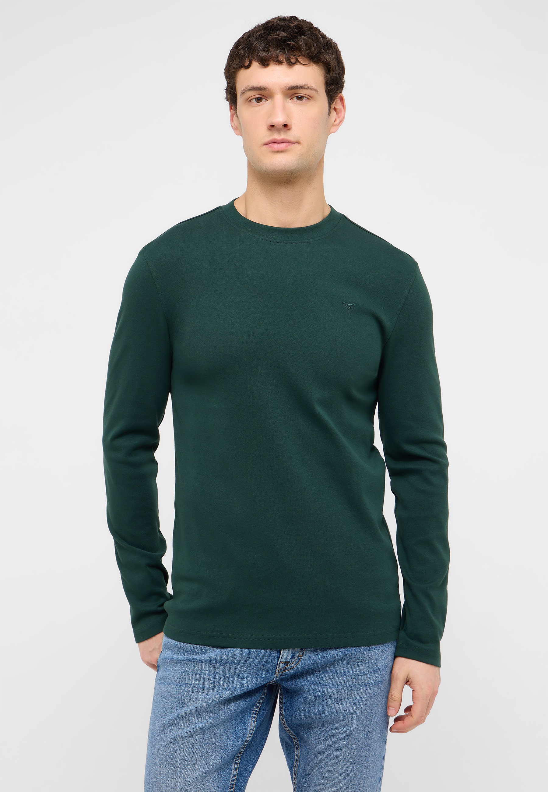 Langarmshirt, Rundhals, Grün, Baumwolle, Langarmshirt-Grün