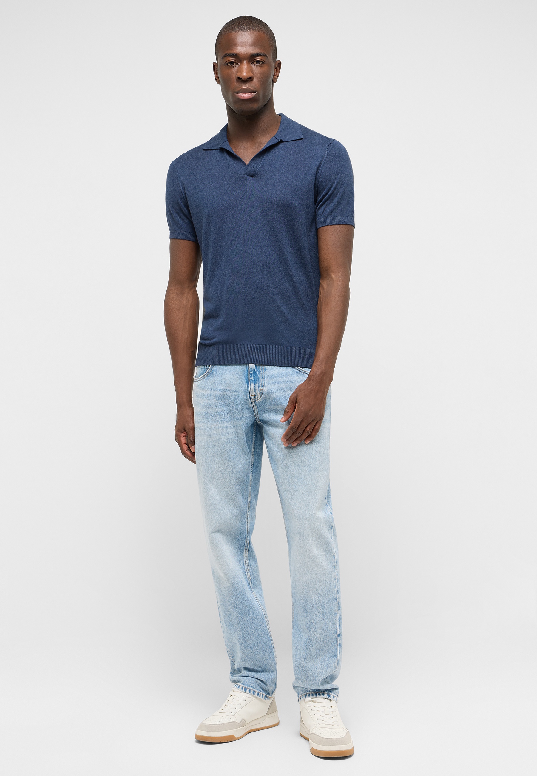 polohemd, blau, kurzarm, strick, jeans