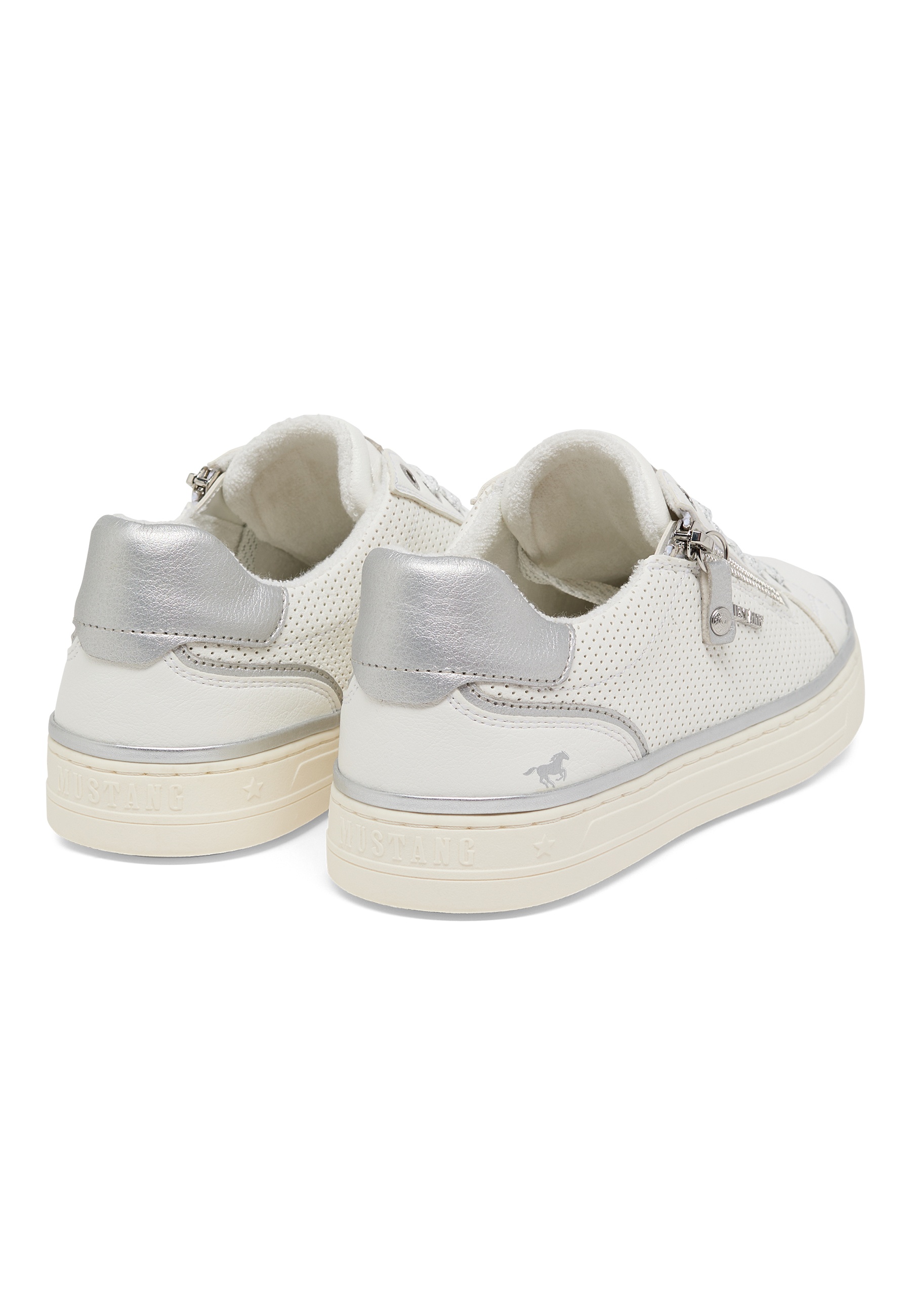 Sneaker, Weiße Schuhe, Gummisolierung, Metallischer Absatz, Profil Back