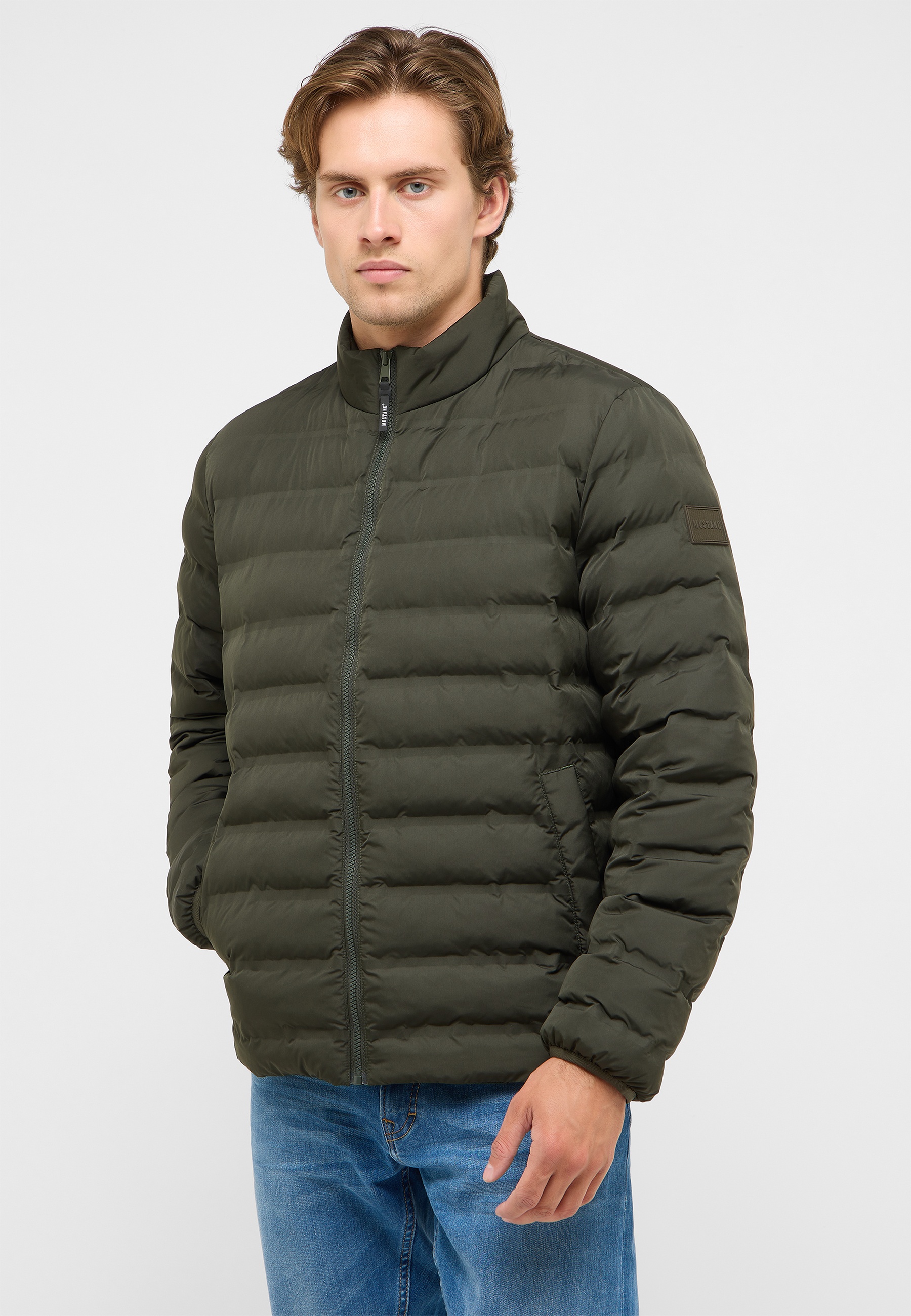 Winterjacke, Daunenjacke, Olive, gerade geschnitten, Reißverschluss