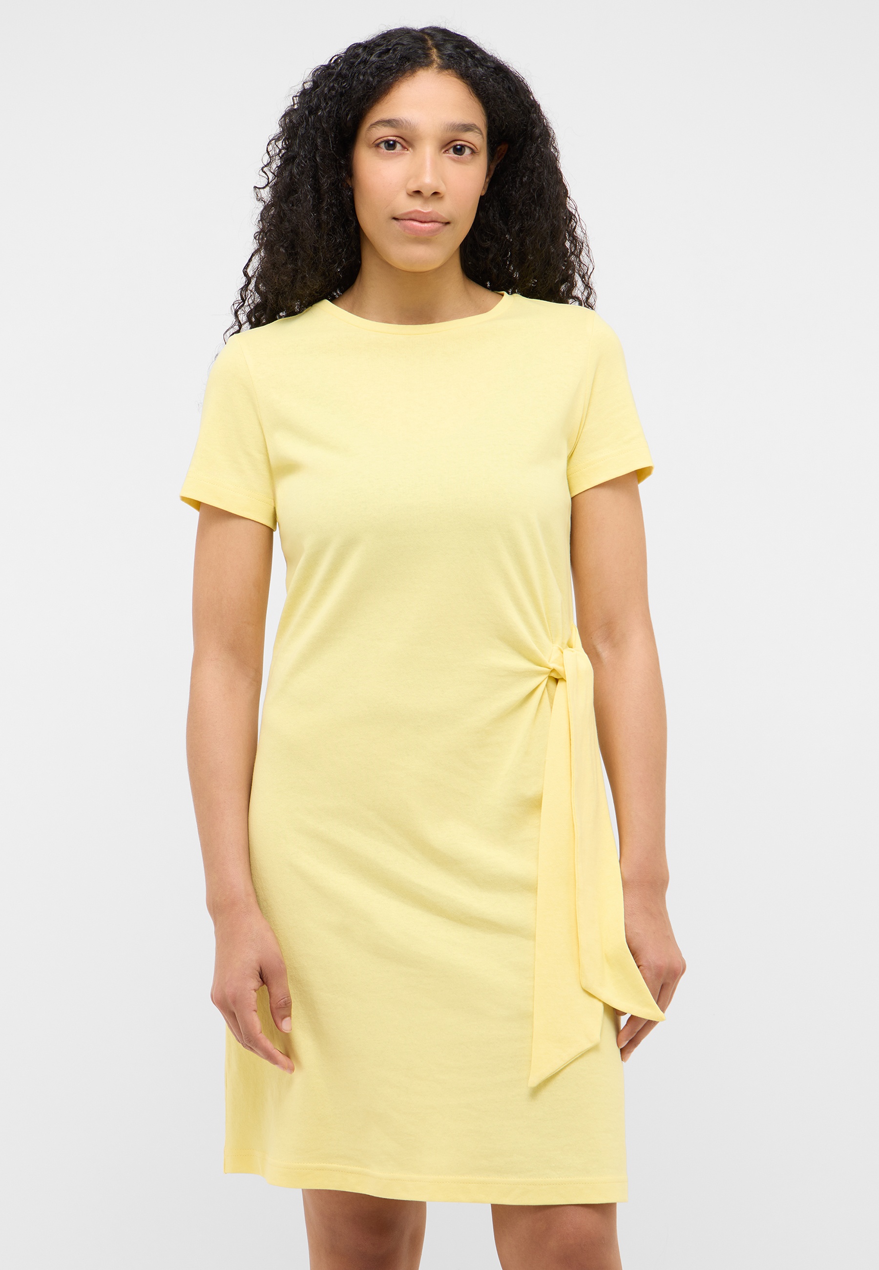 Kleid, Kurzarm, Rundhalsausschnitt, Schleife, Gelb