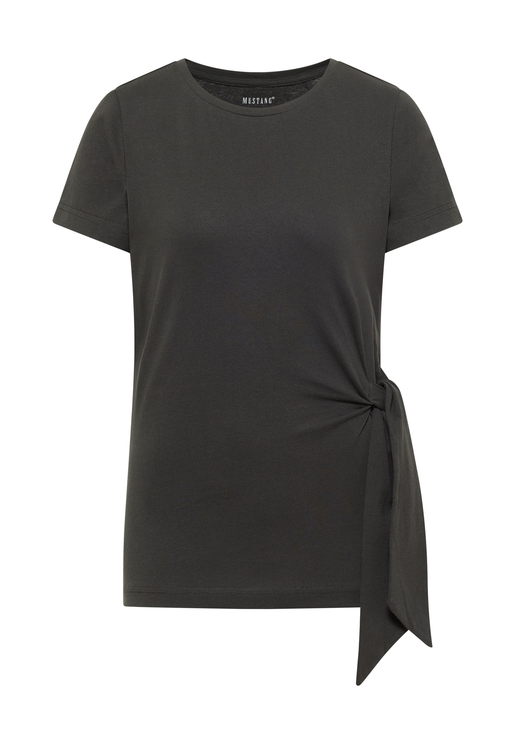 T-Shirt, Kurzarm, Dunkelgrau, Knotentop, Seitentaschen-Knotendetail
