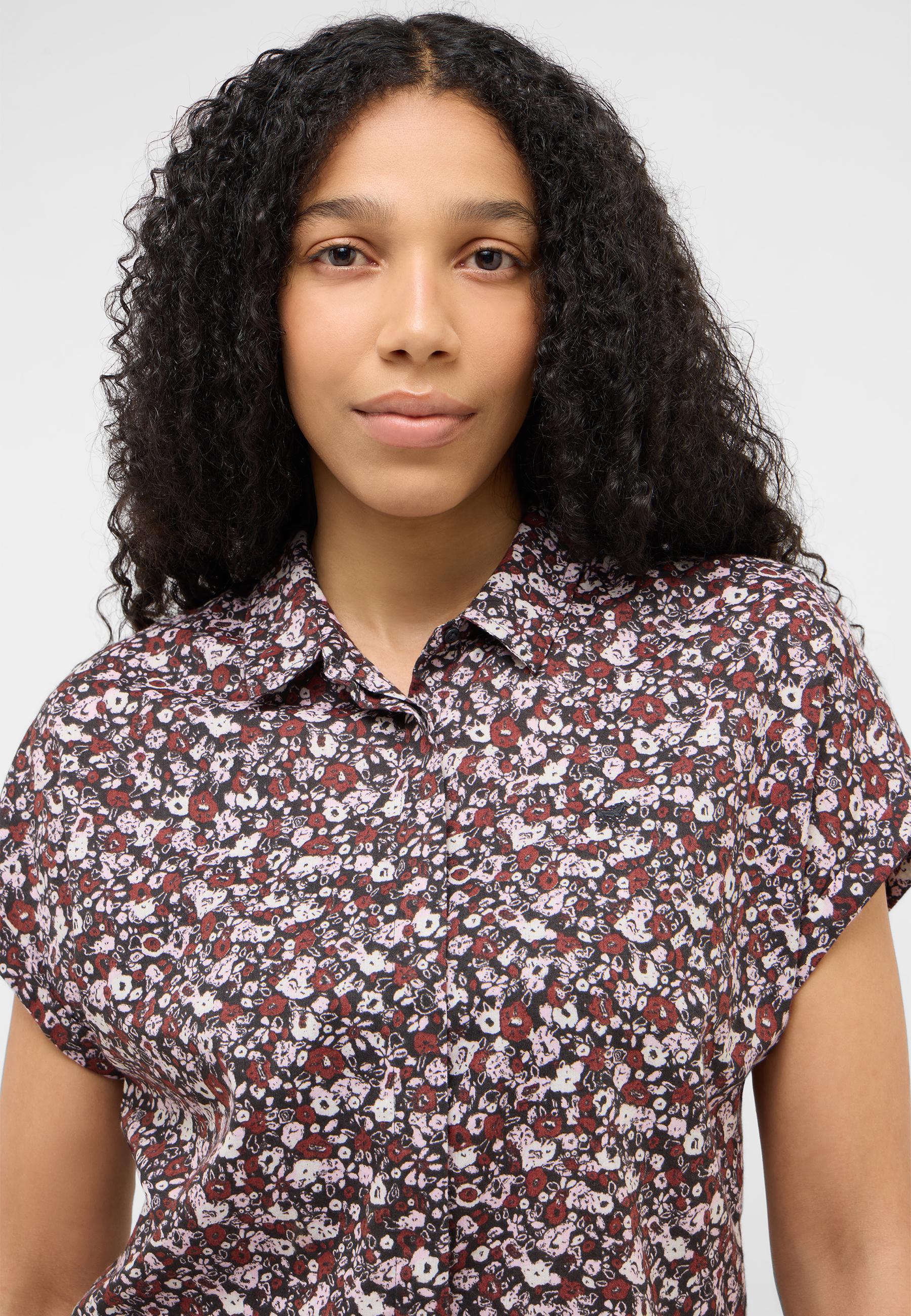 blusenshirt,  Floralprint, Kurzarm, Knopfleiste,  Baumwolle