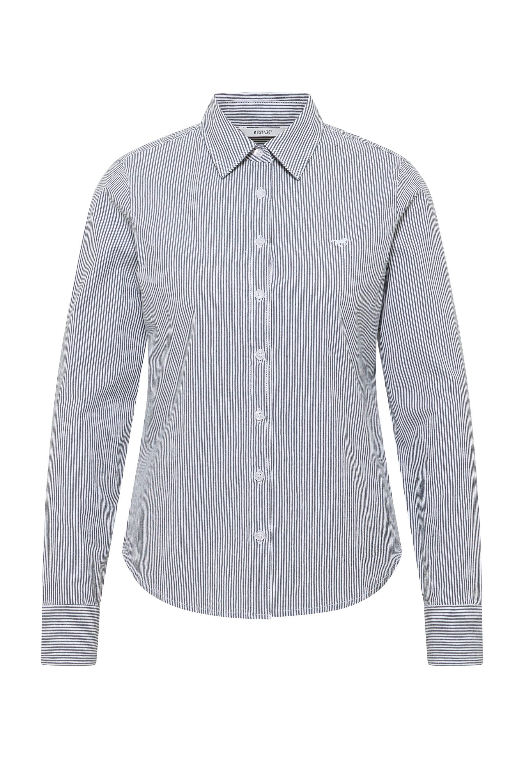 Bluse, Streifen, Langarm, Knopfleiste, Weiß-Blau