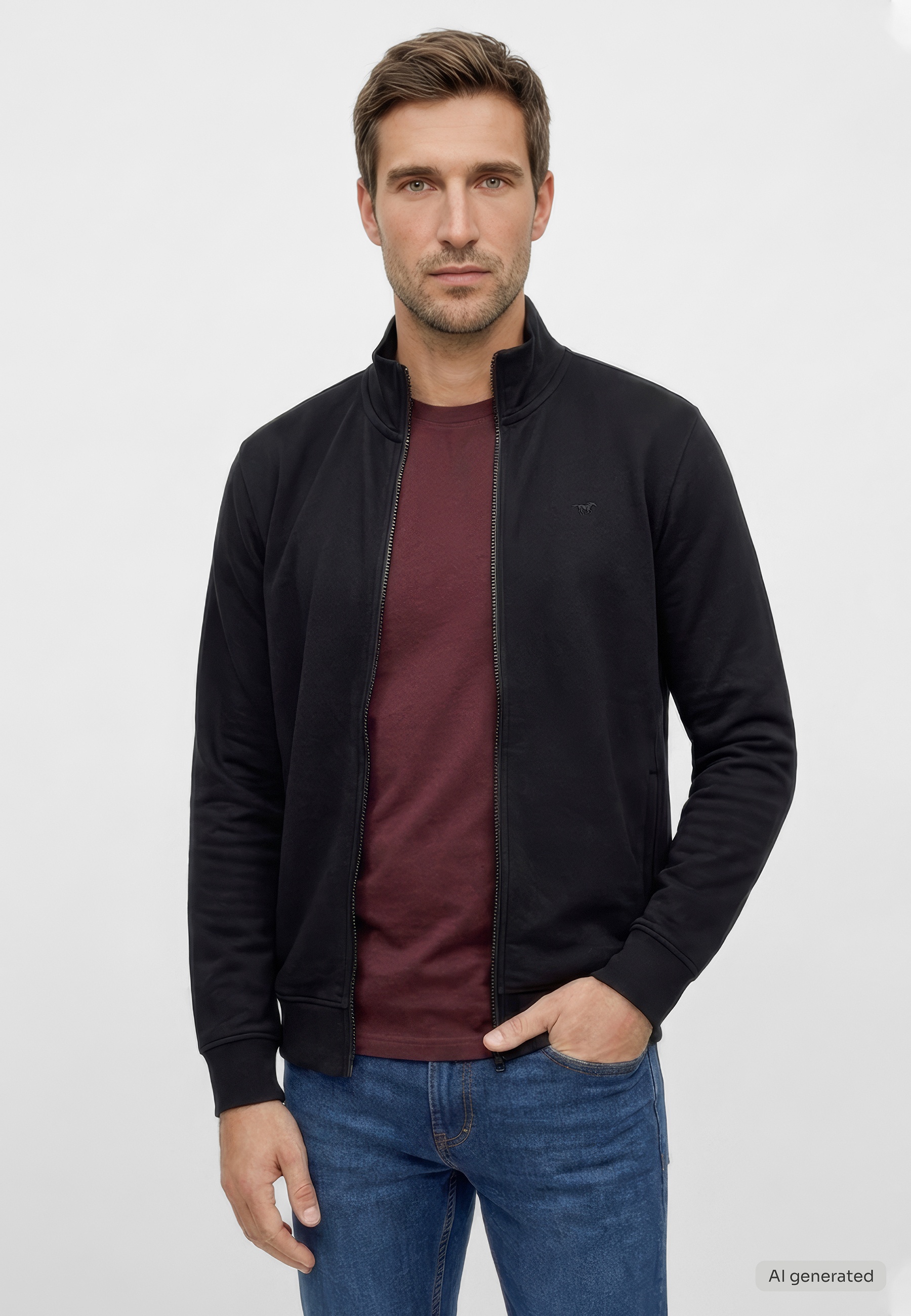 jaekko, jacket, black, zipper, crew-neck
