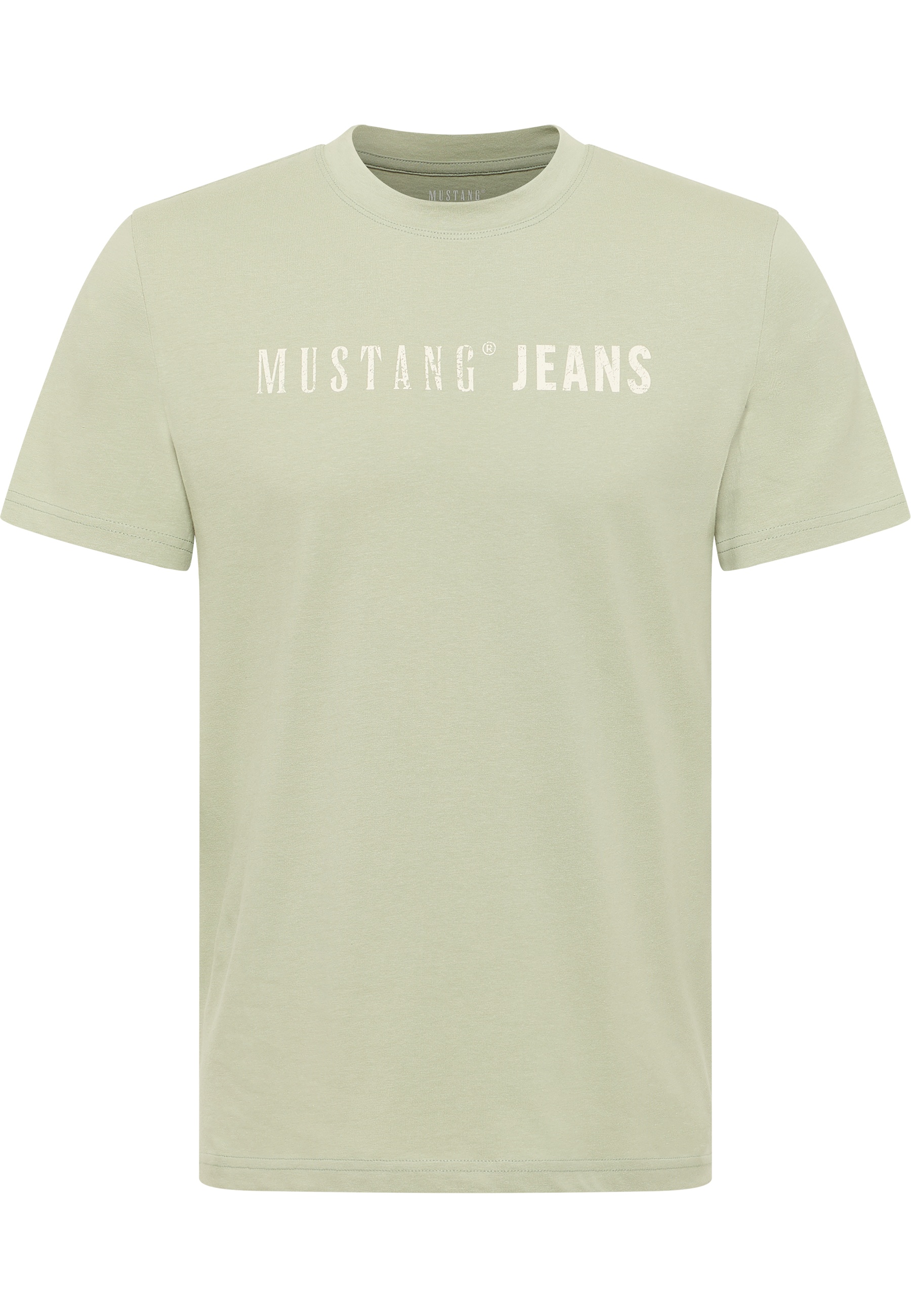 T-shirt, Kurzarm, Grau-oliv, Mustang Jeans Aufdruck, Baumwolle