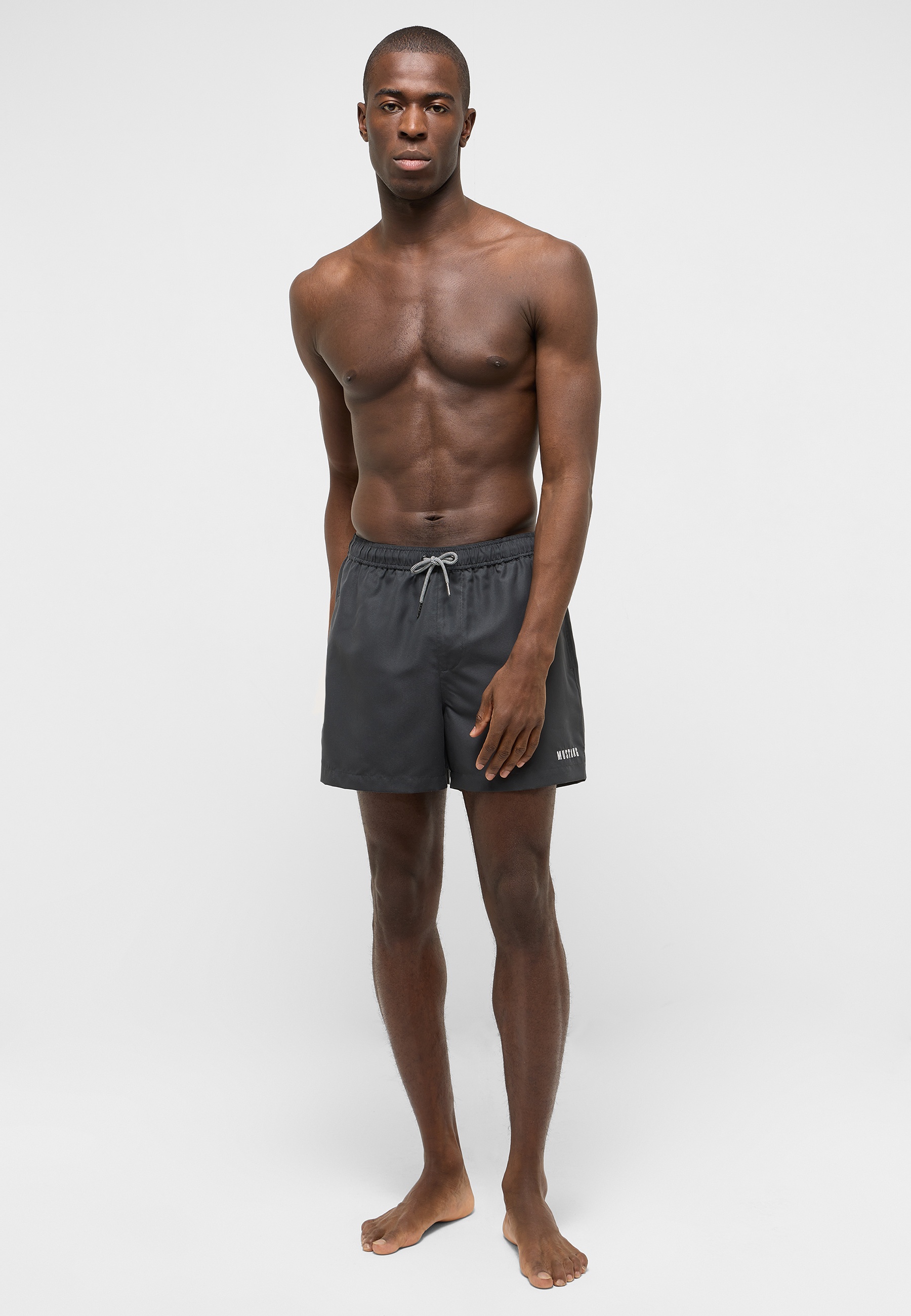 Badeshorts, Schwarz, Kniehebel, Laufschwimmshorts, Elastischer Bund