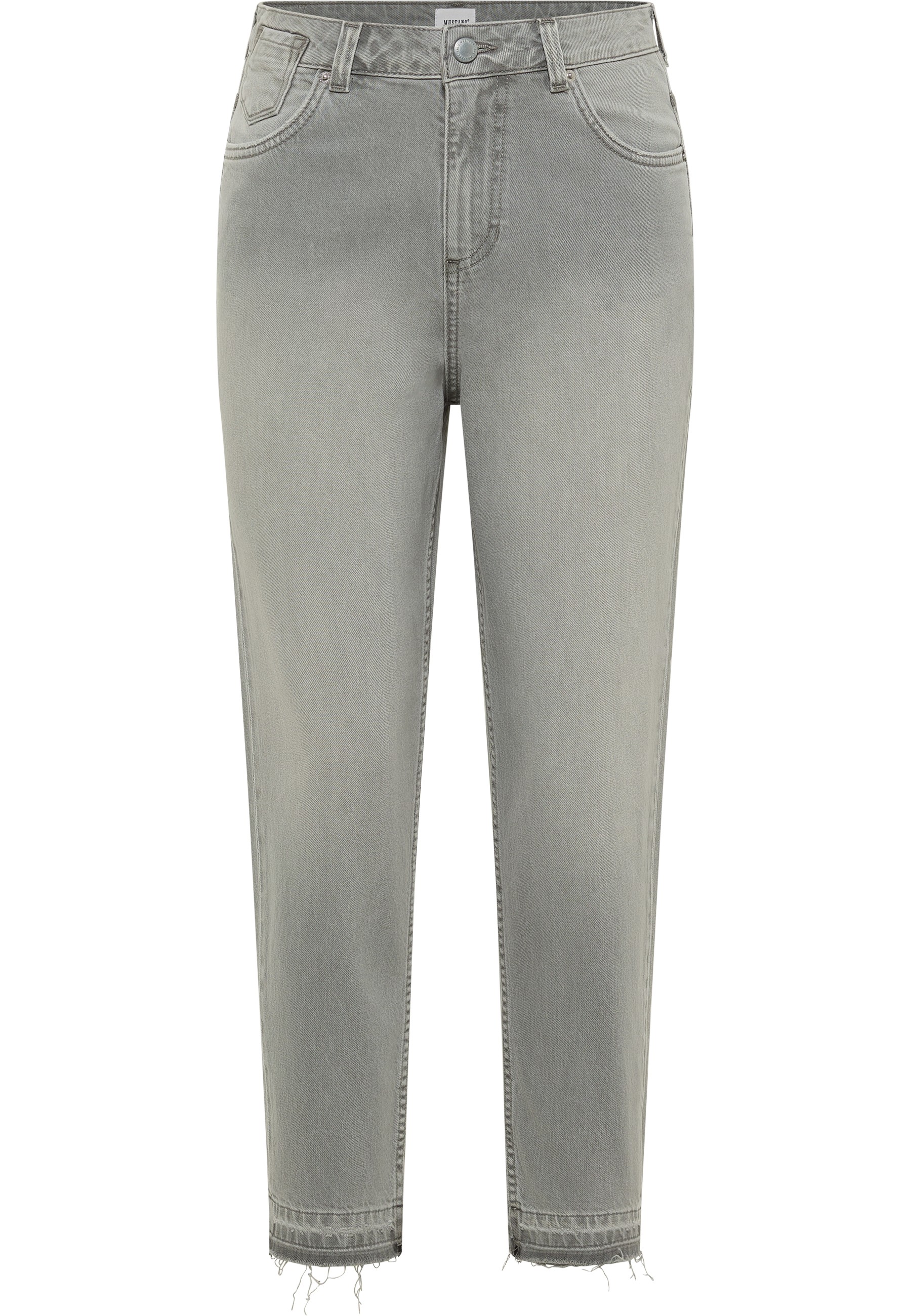 Jeans, Graue Waschung, Gerades Bein, Hoher Bund, Fransenkante
