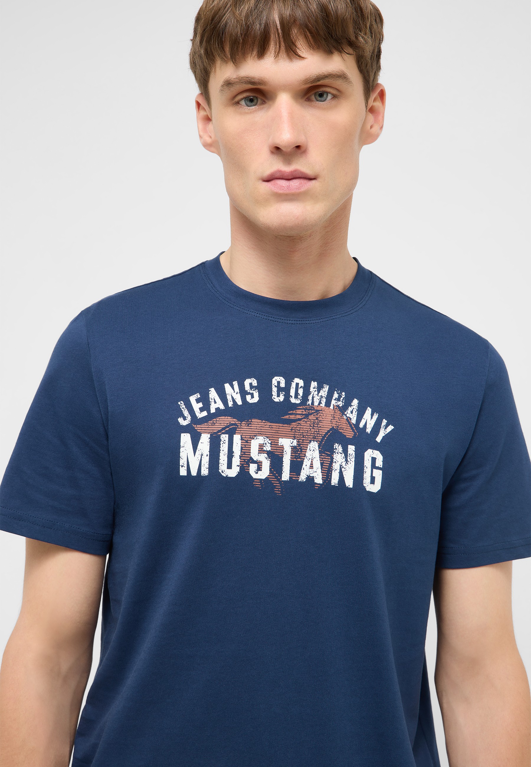 tshirt, graphic, blue, kurzarm, mustang