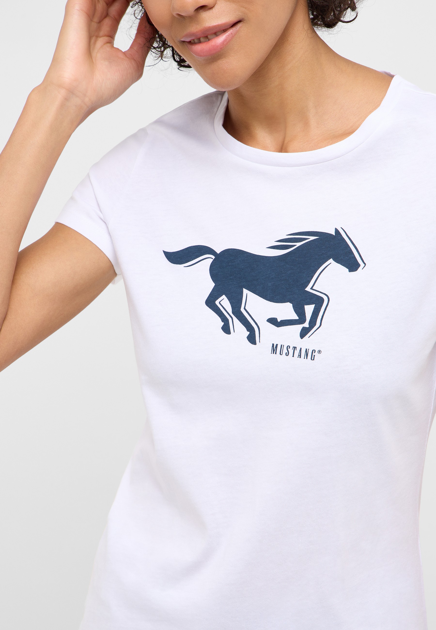 T-Shirt, Mustang, Dart, Glänzende Druck, Baumwolle