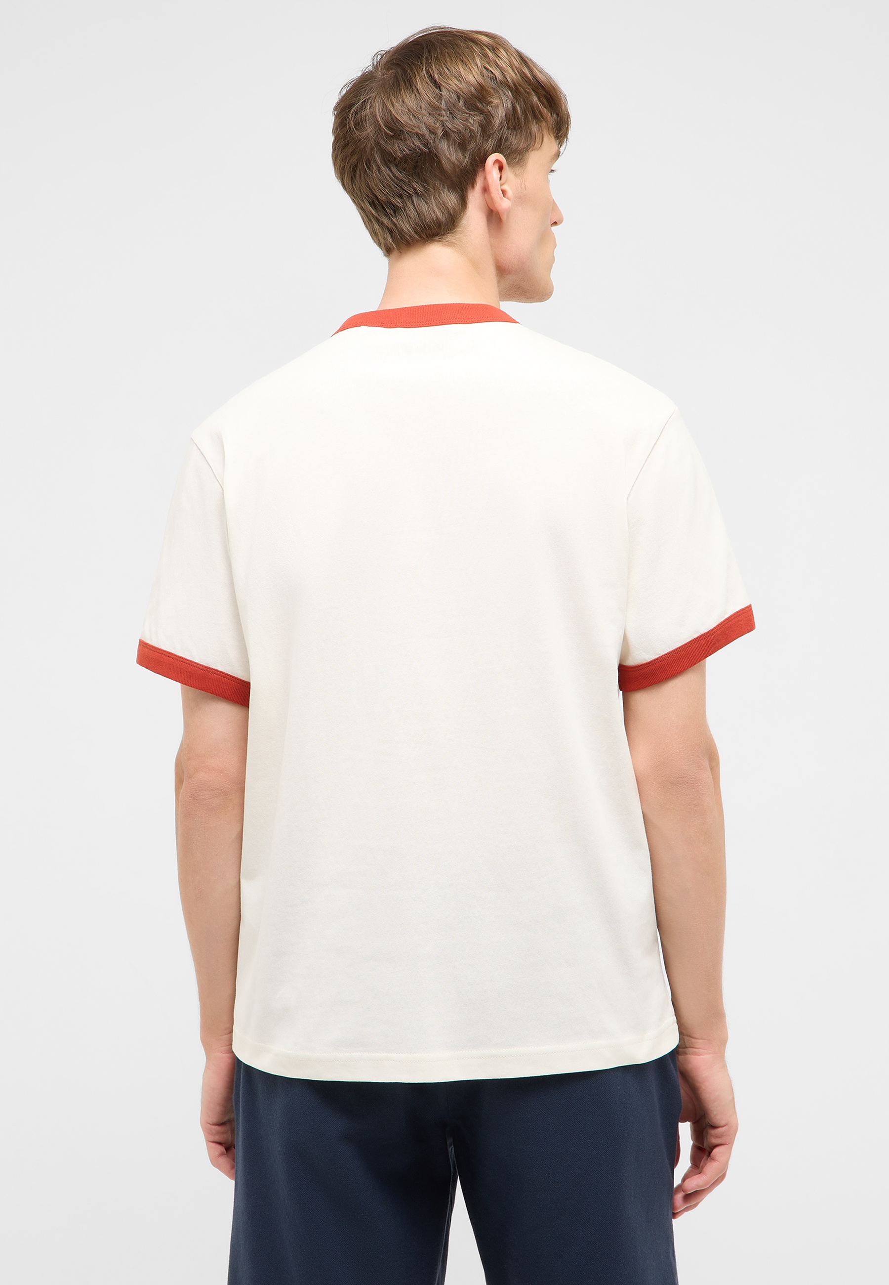 T-Shirt, Short sleeve, White, Red trim, Crew neck