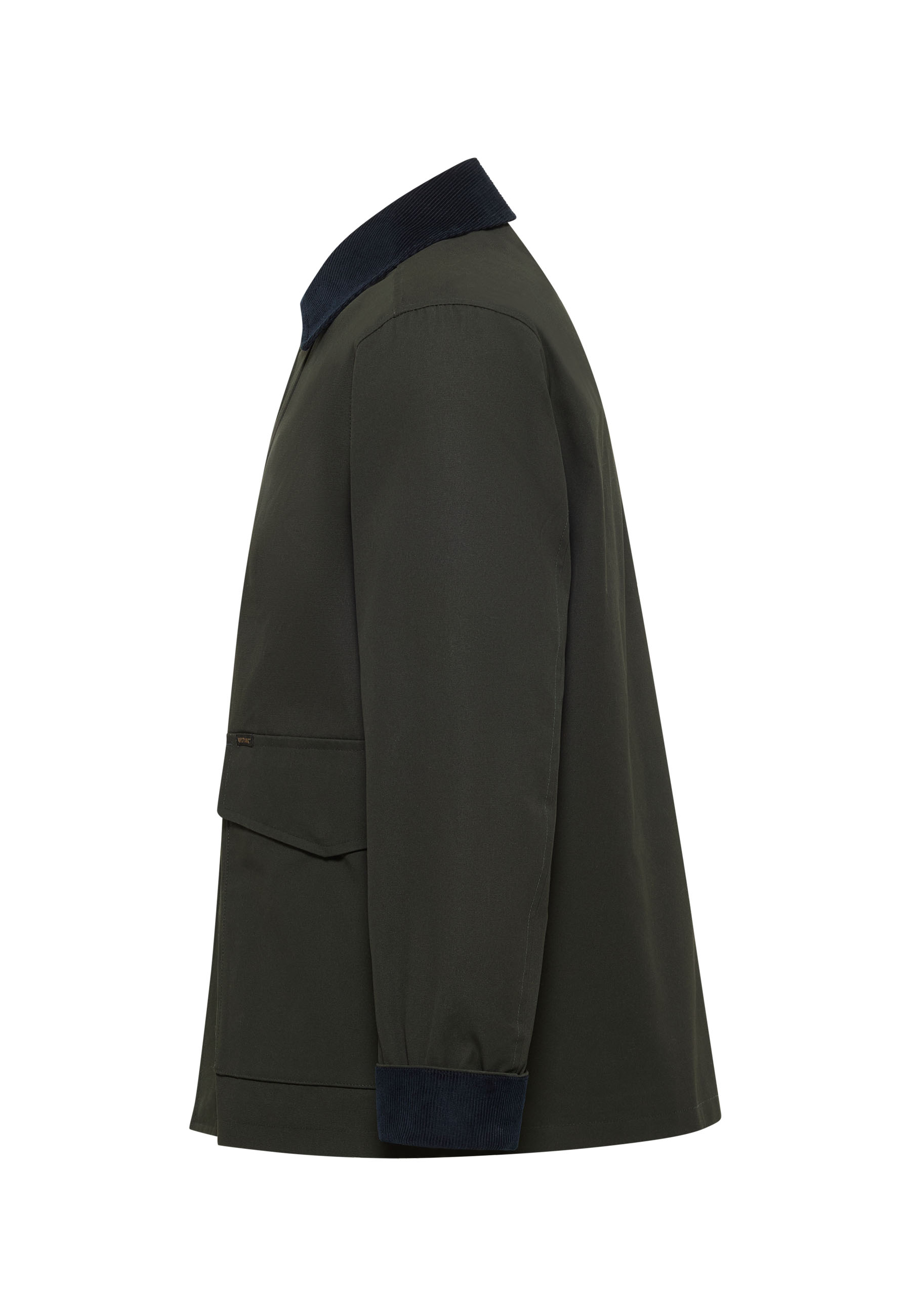 Jacke, Olivegrün, Mantelstil, Taschenklappe, Kontrastbündchen