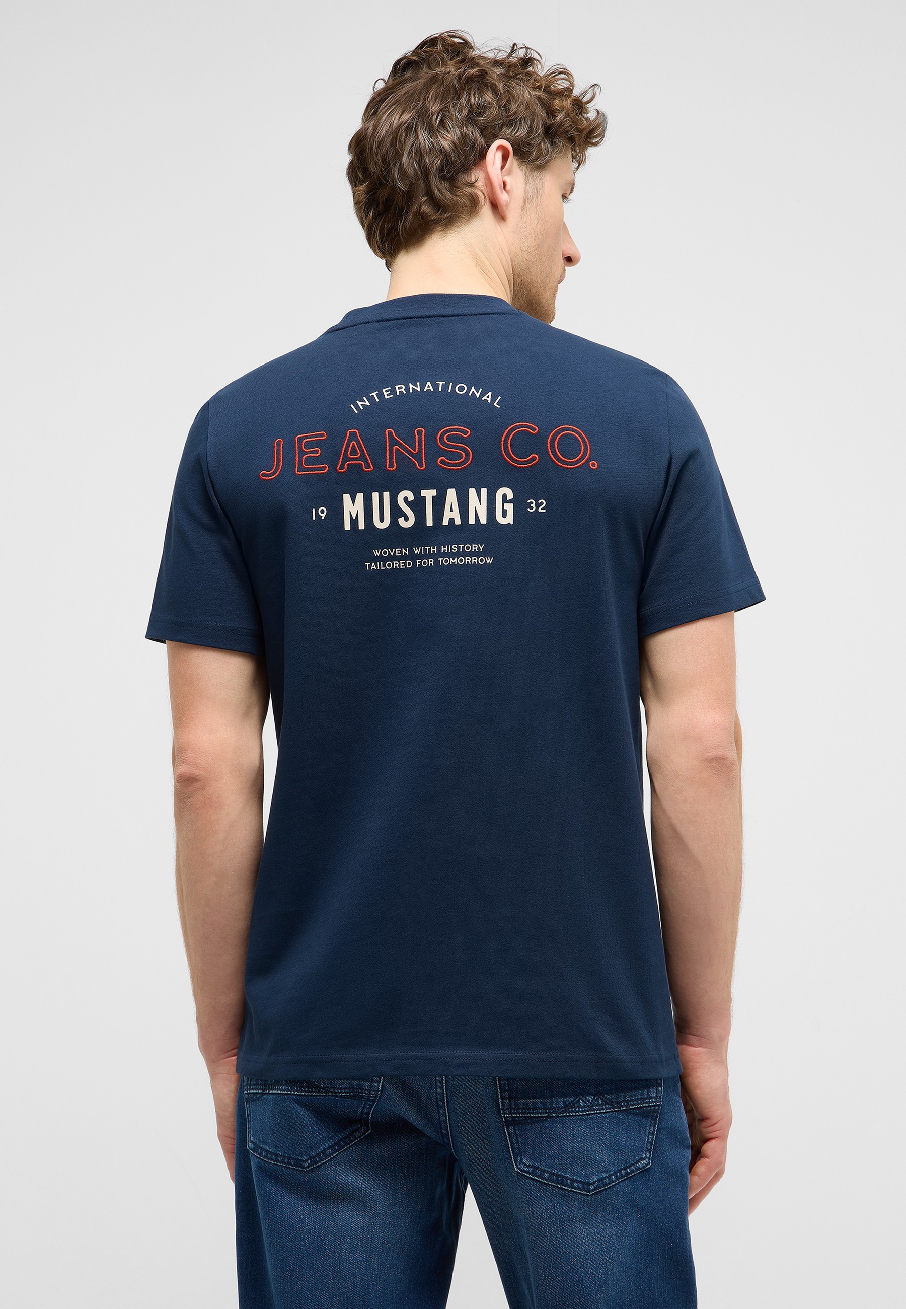 T-Shirt, Kurzarm, Navy, Print, Jeans Co Mustang