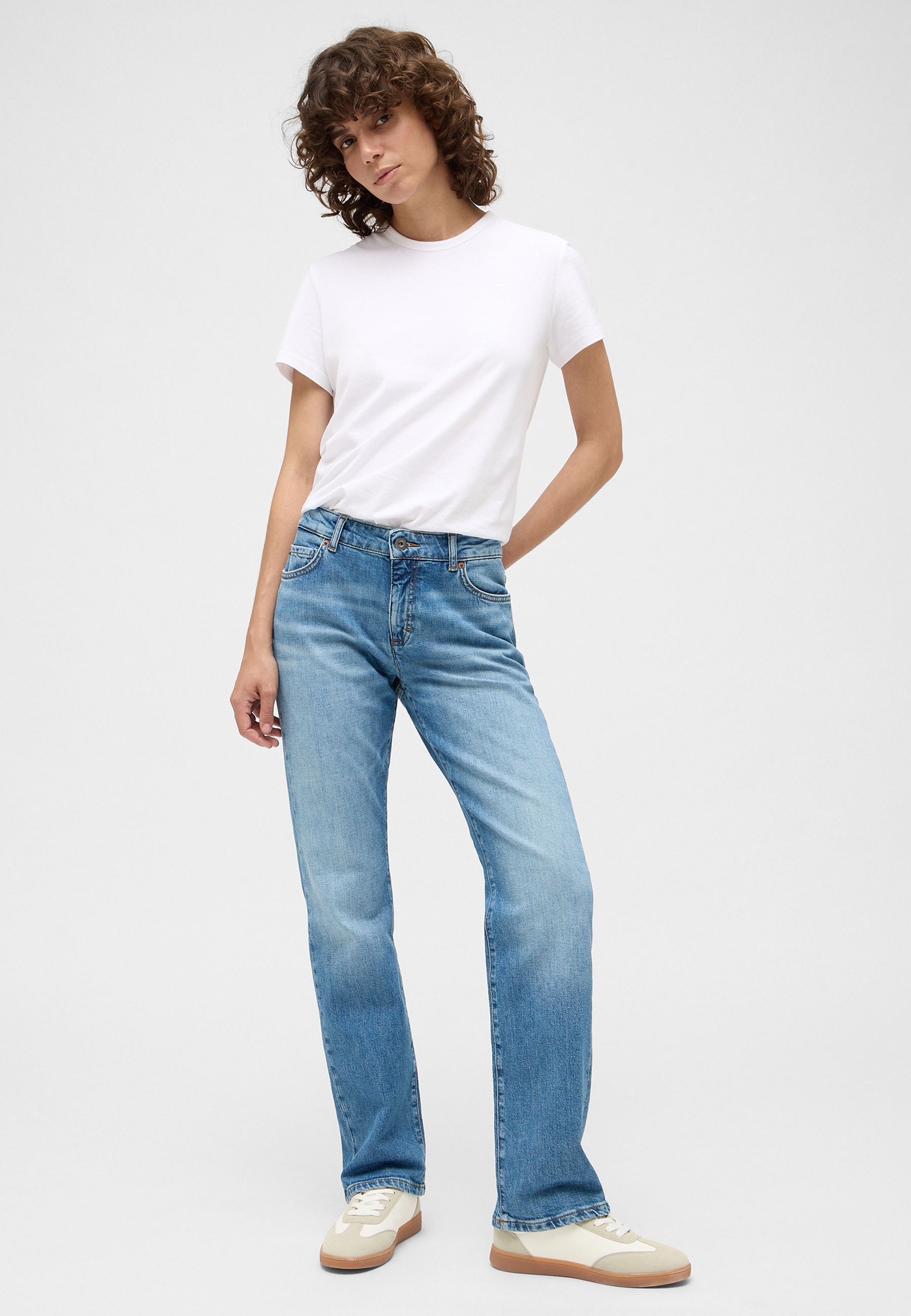 T-Shirt, Weiß, Baumwolle, Rundhals, Casual Jeans