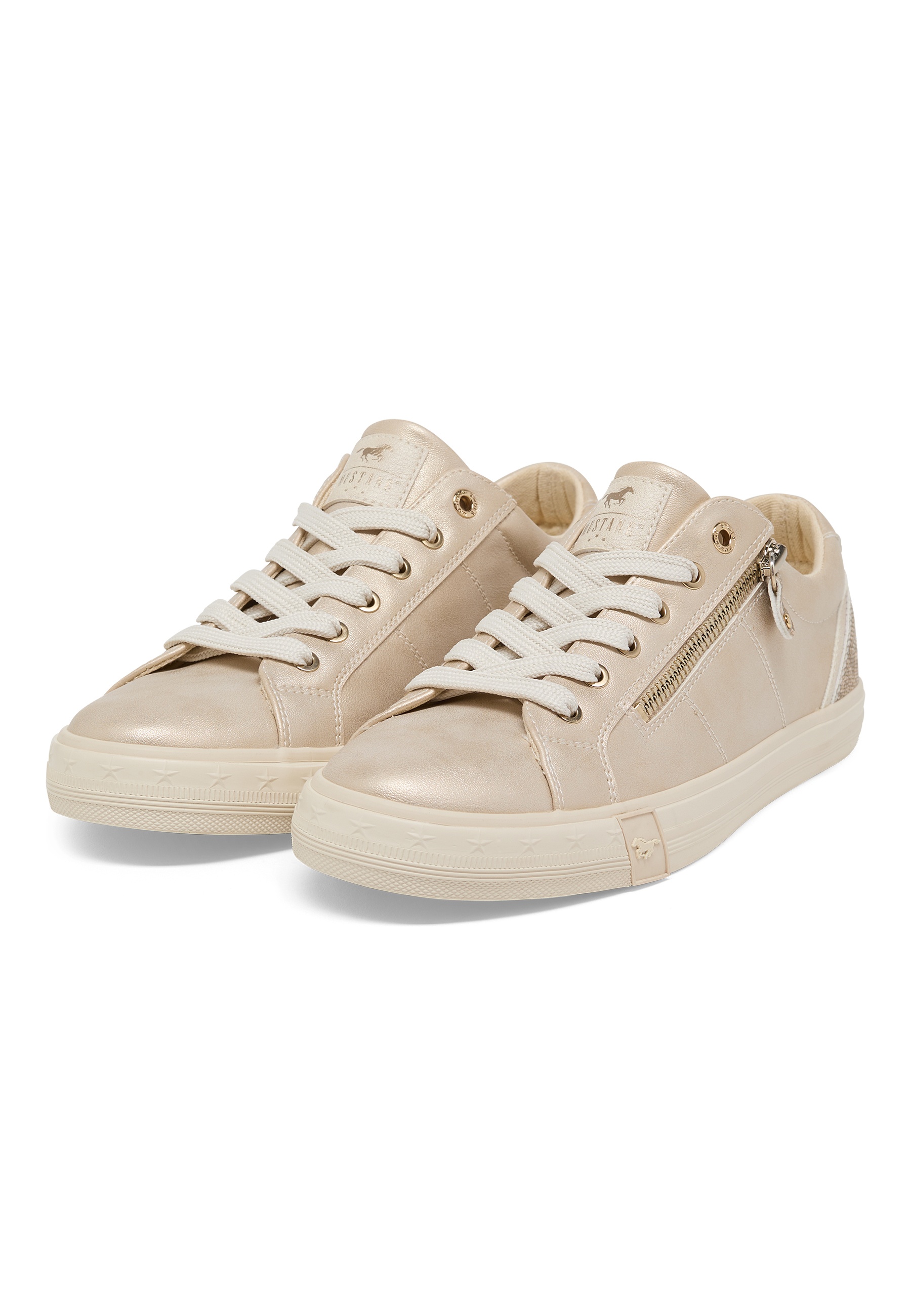 Sneaker, Leder, Beige, Schnürschuhe, Reißverschlusstasche