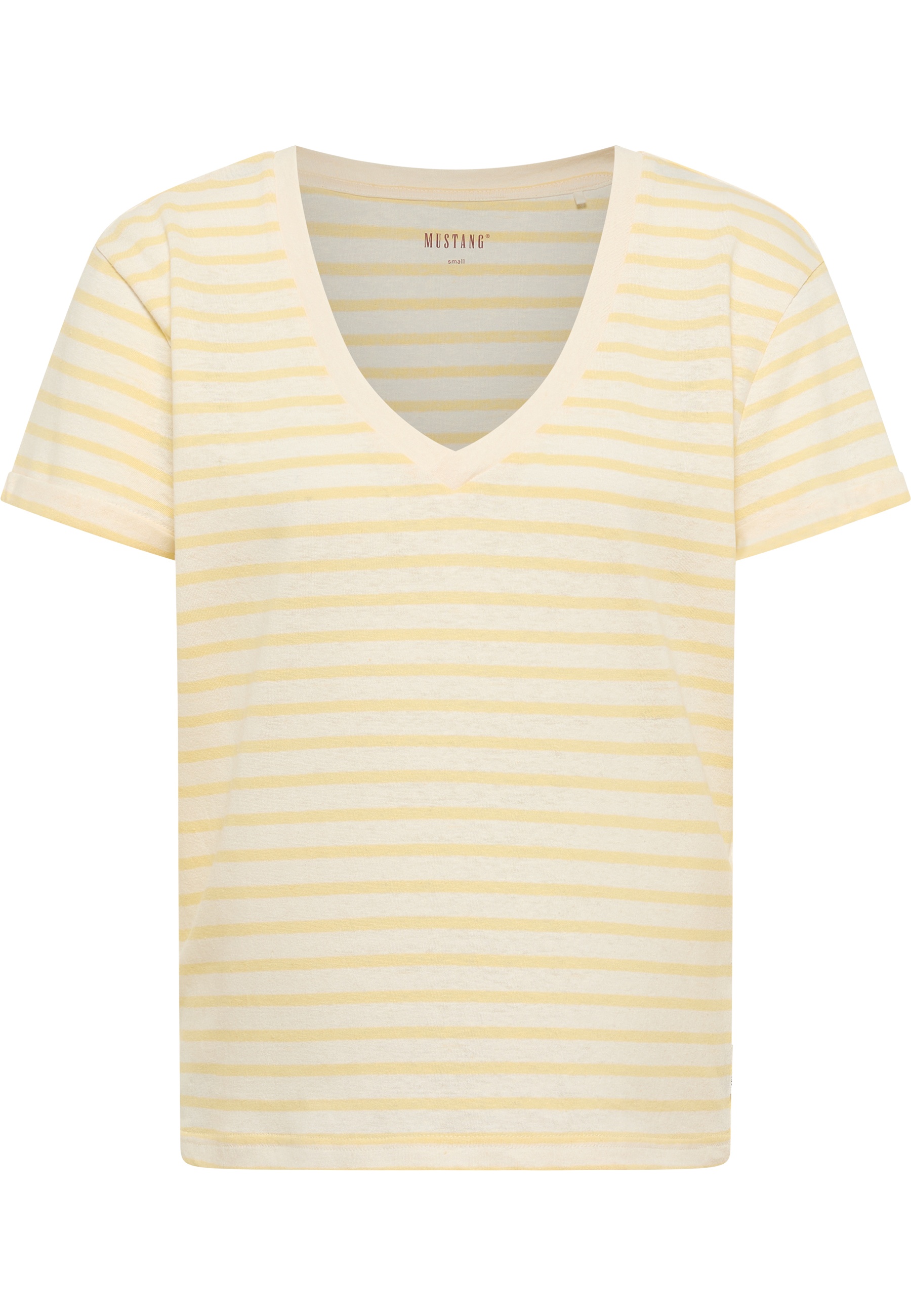 V-Ausschnitt, Gestreift, T-Shirt, Kurzarm, Gelb