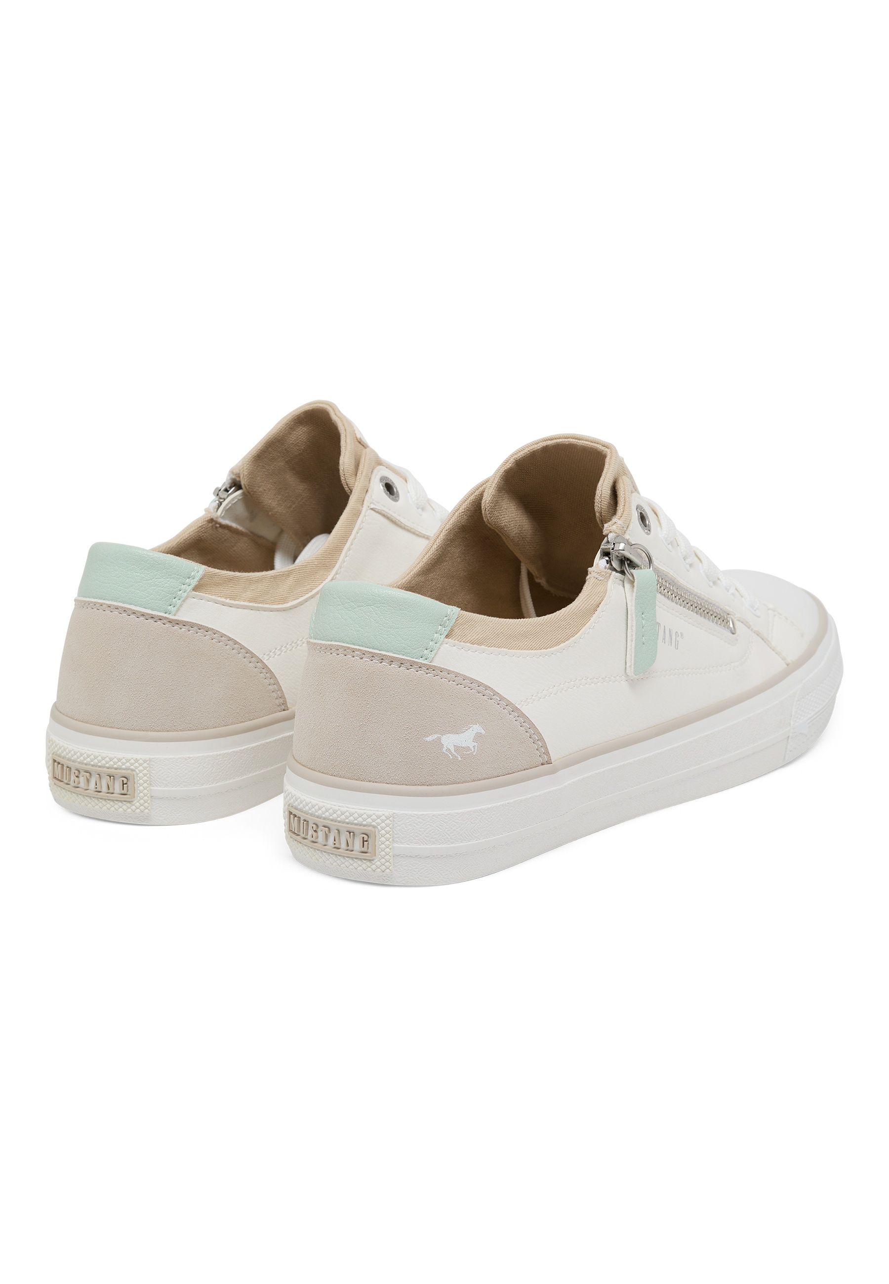 Sneaker, Low-top, Weiß, Beige, Minzgrün Akzent