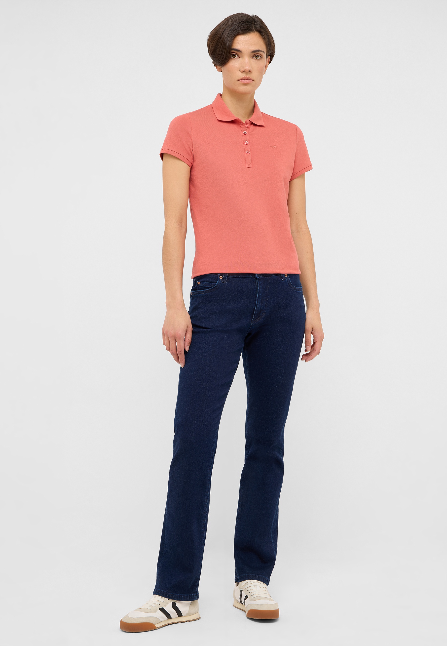 Polohemd, Kurzarm, Pfirsich, Knit, Jeans, Sneaker, Hose, Casual