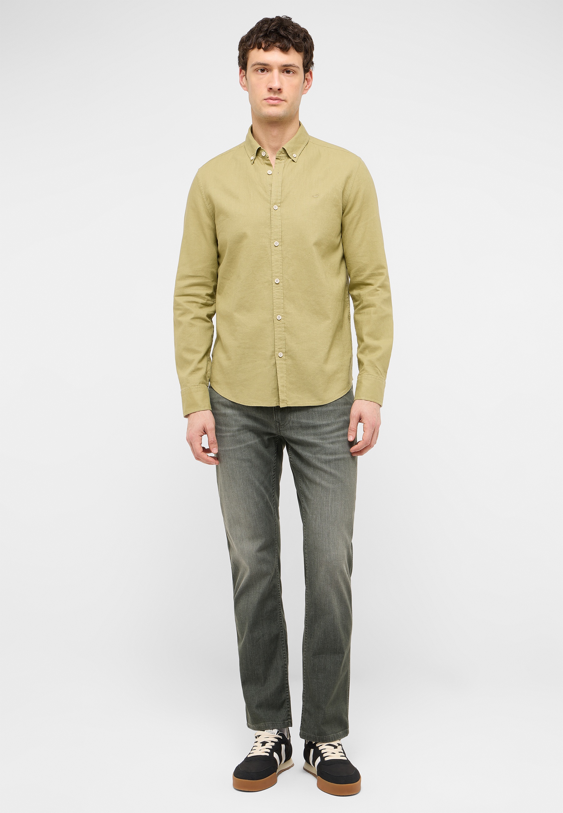 Hemd, Langarmhemd, Beige/Khaki, Stoffhose, Schnürschuhe