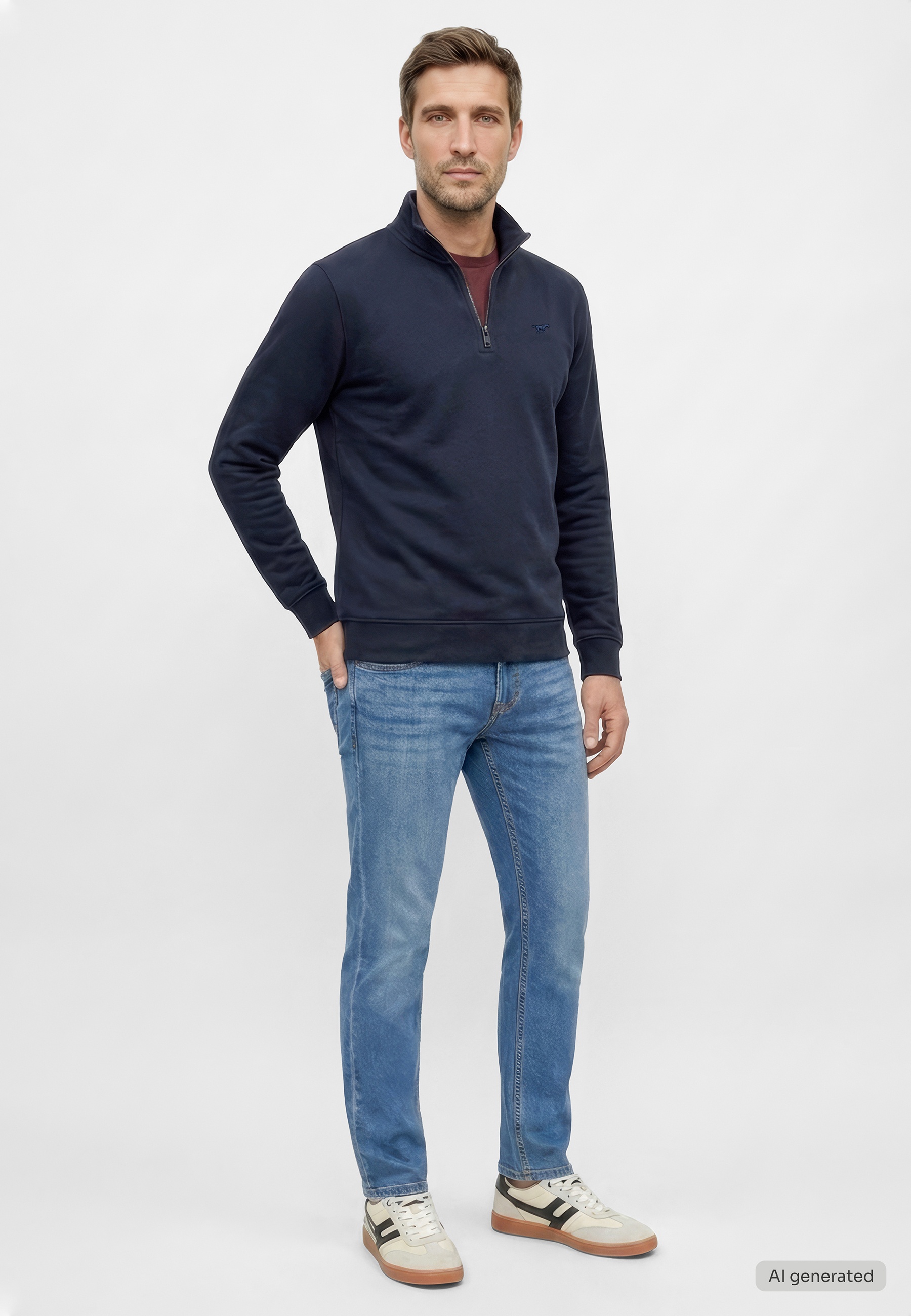 Pullover, Zip-Pullover, Navy, Sweatshirt, Langarm