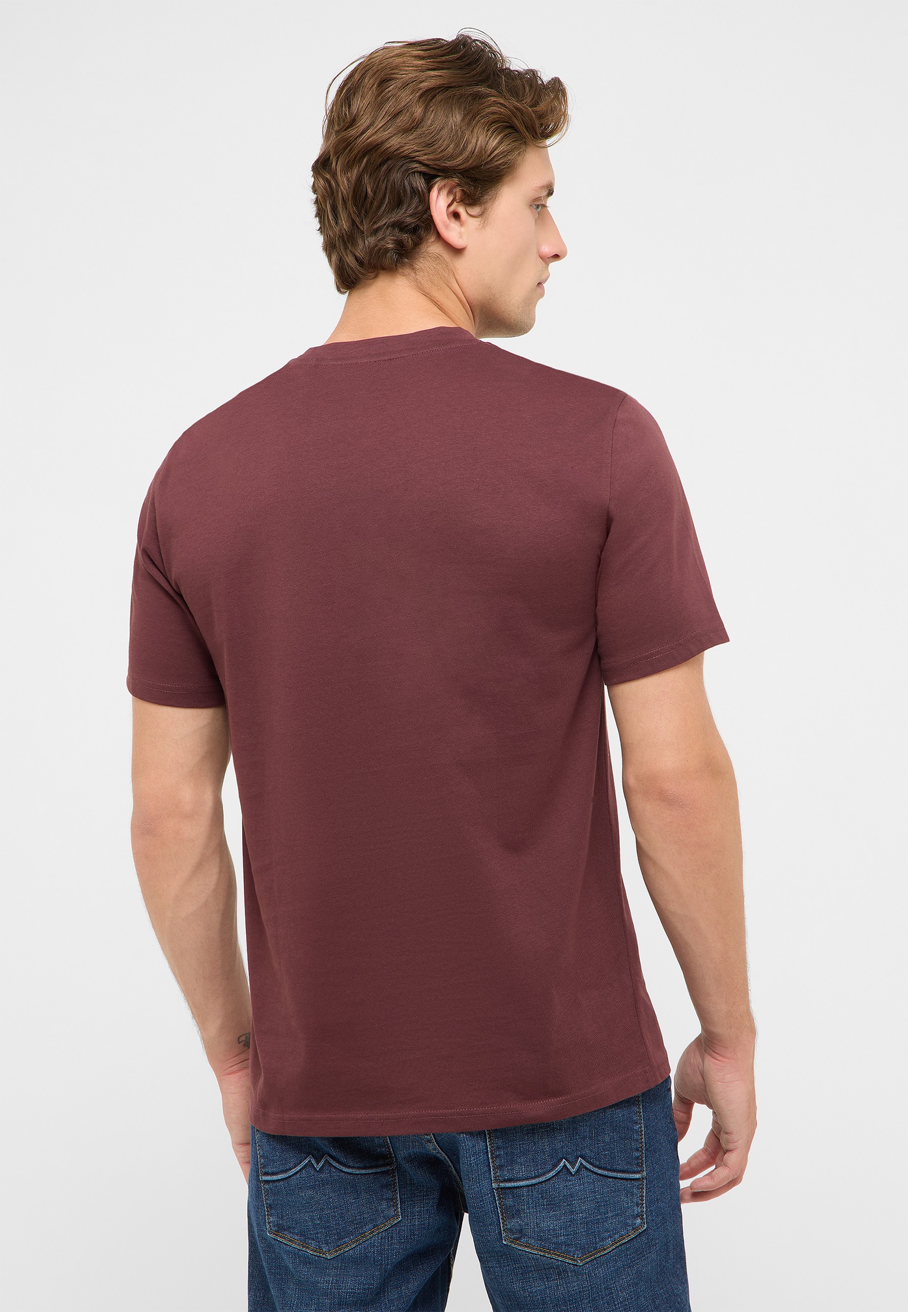 T-Shirt, Kurzarm, Rundhals, Uni-Farbe, Burgunderrot