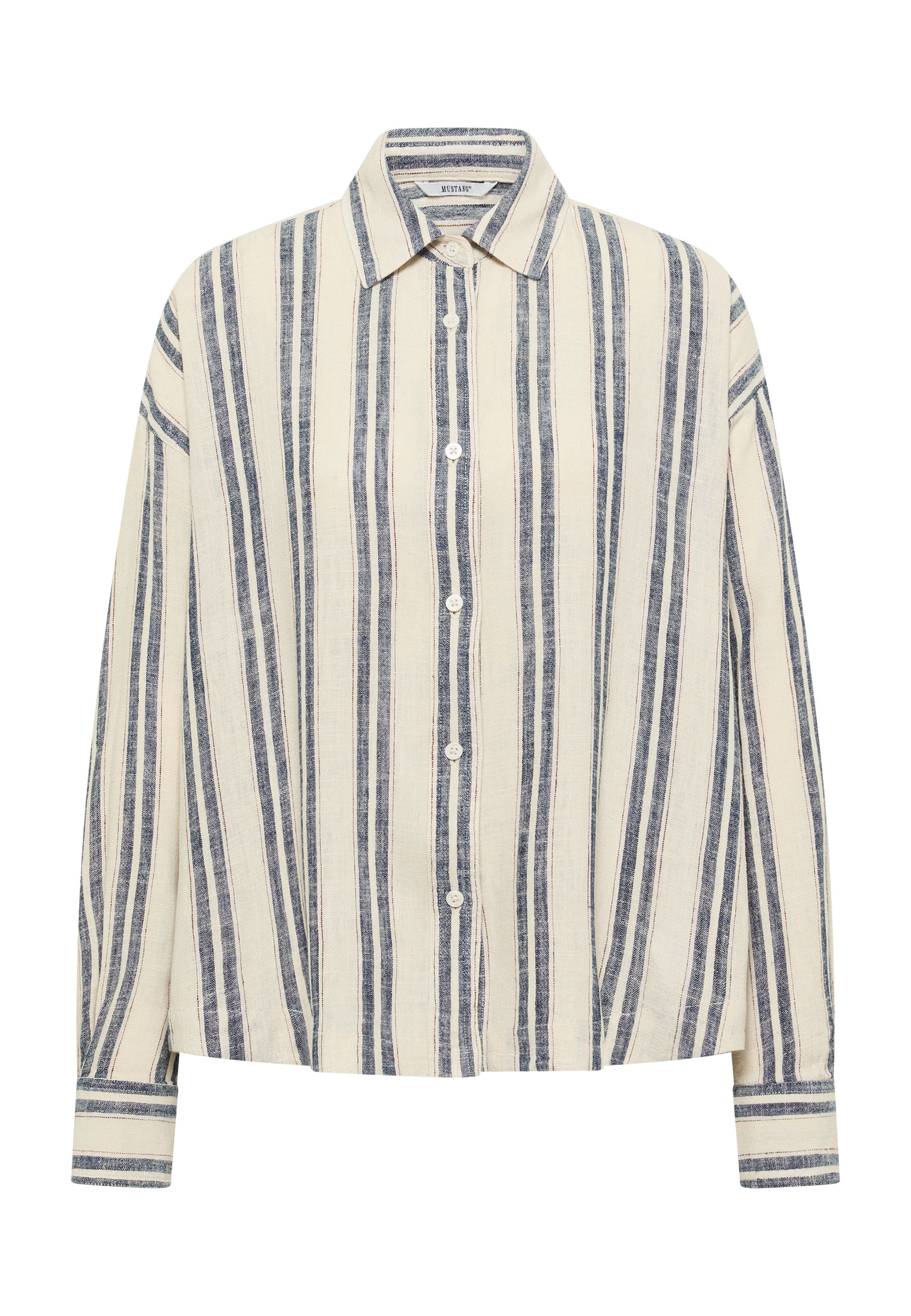 Hemd, Streifen, Bluse, Weiß-Blau, Knopfleiste