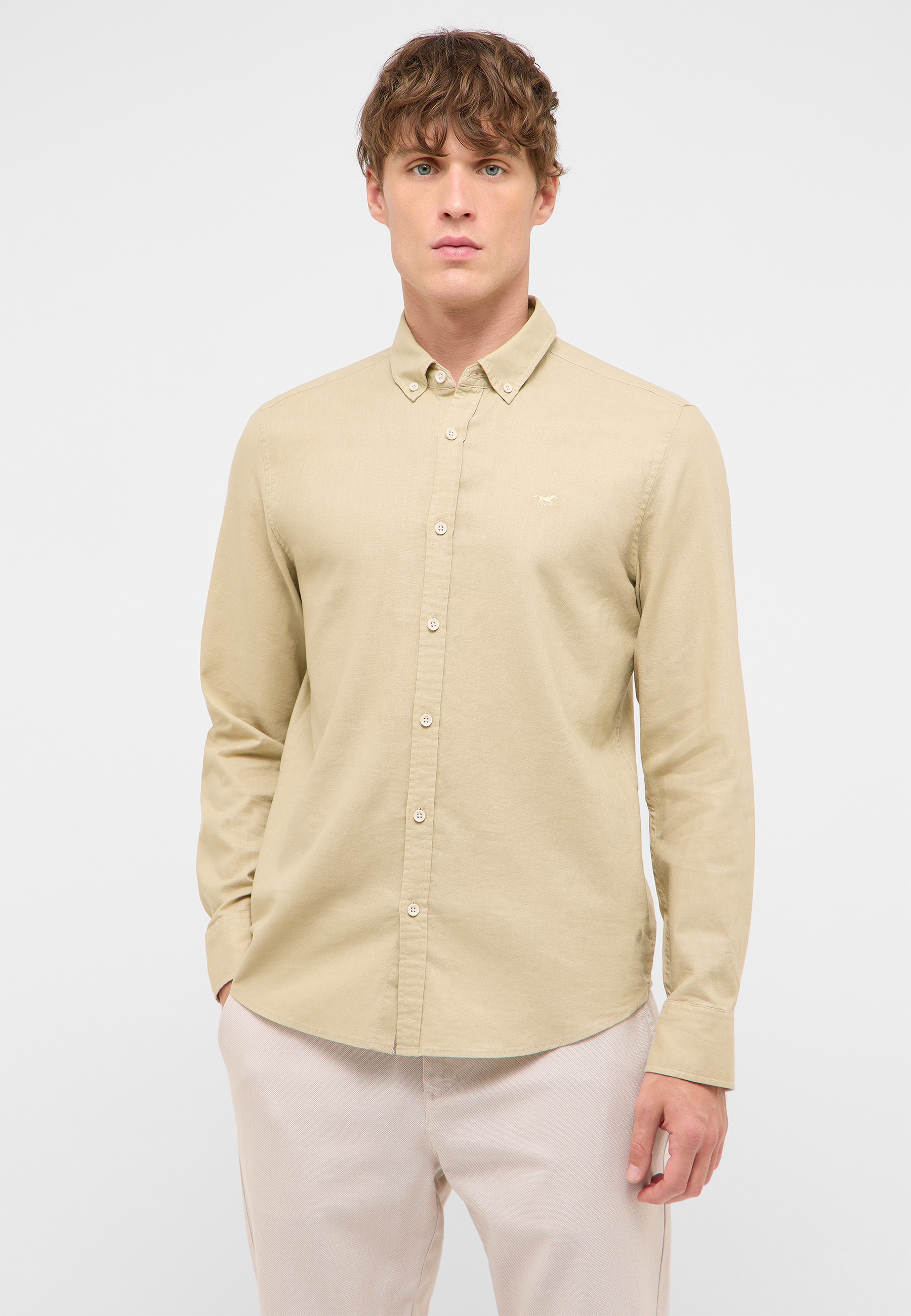 shirt, button-down, beige, long-sleeve, collared