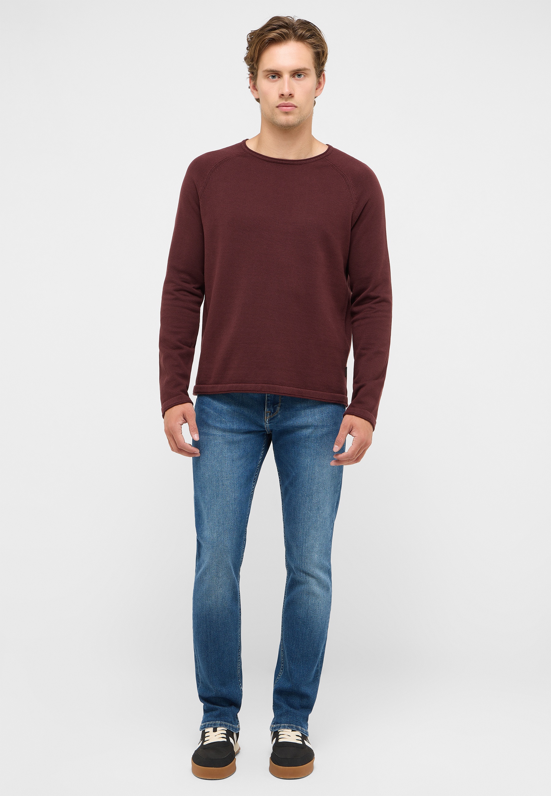 Pullover, Rundhals, Langarm, Bordeaux, Strick