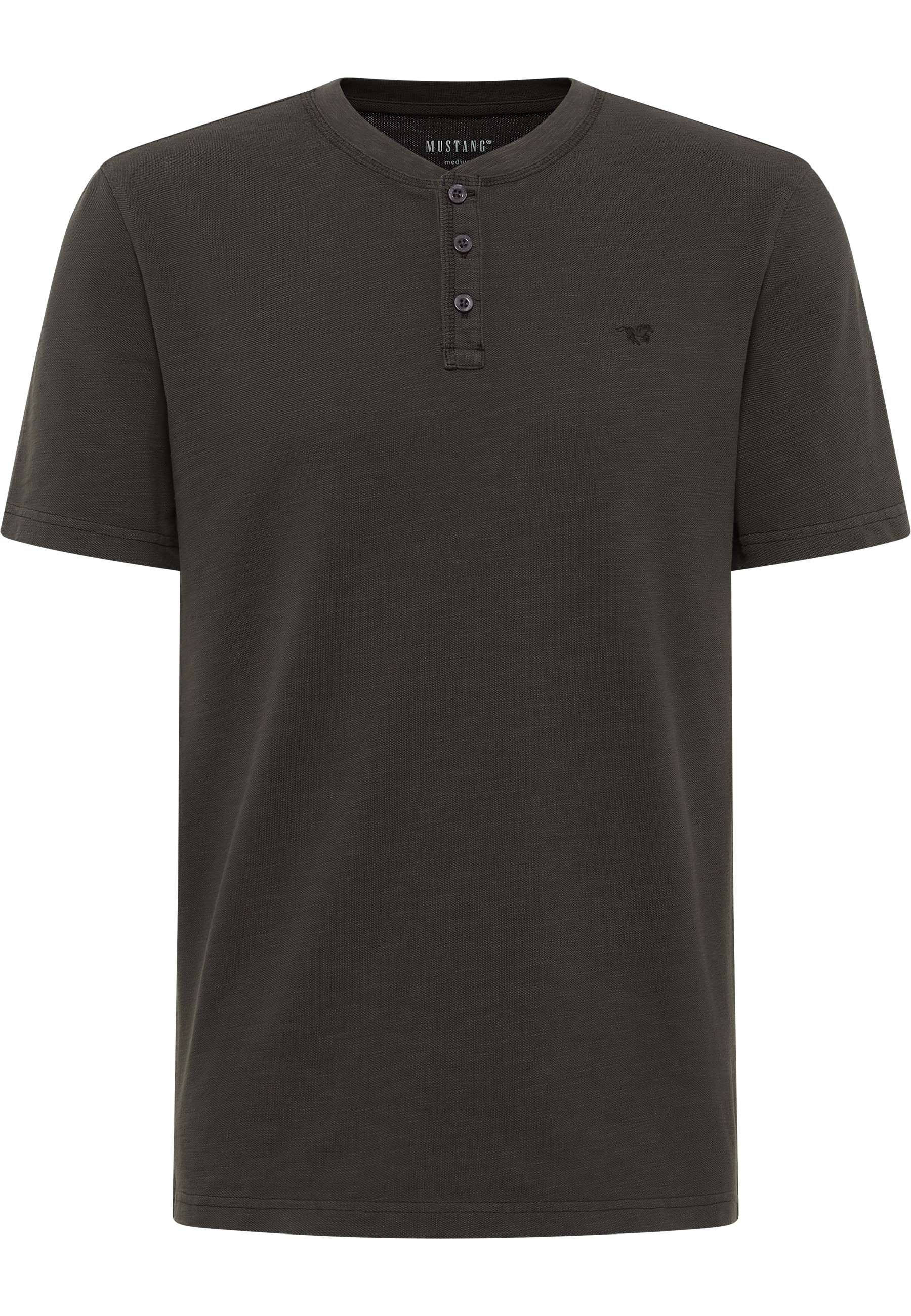 Henley-T- Shirt,  Baumwollshirt,  Dunkelgrün,  Kurzarm,  Knopfleiste