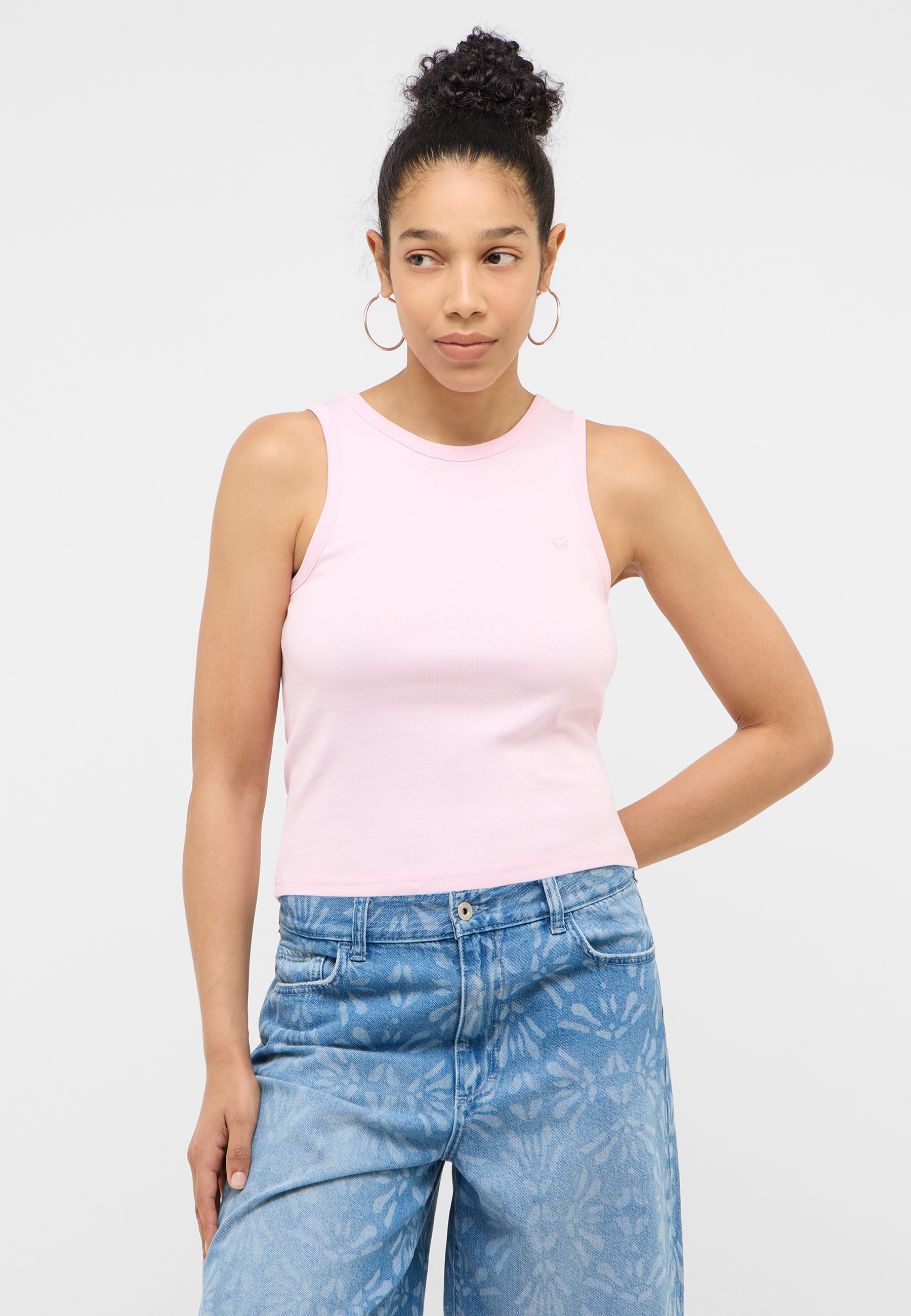 Top, Tanktop, Rosa, Ärmellos, Jeansshorts, Gemustert, High-Waist
