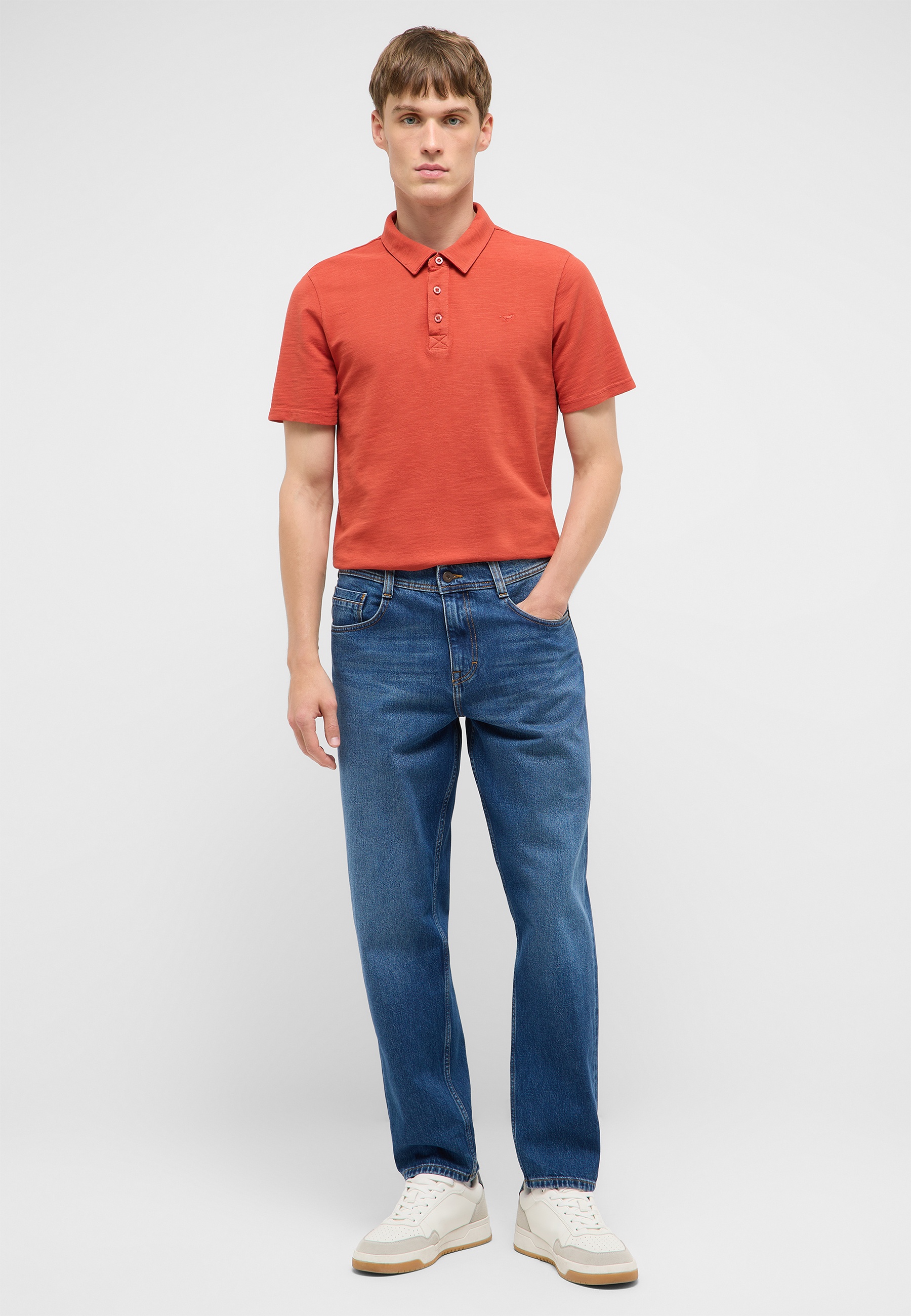 Polo Shirt, kurzärmlig, orange, Baumwolle, Jeans