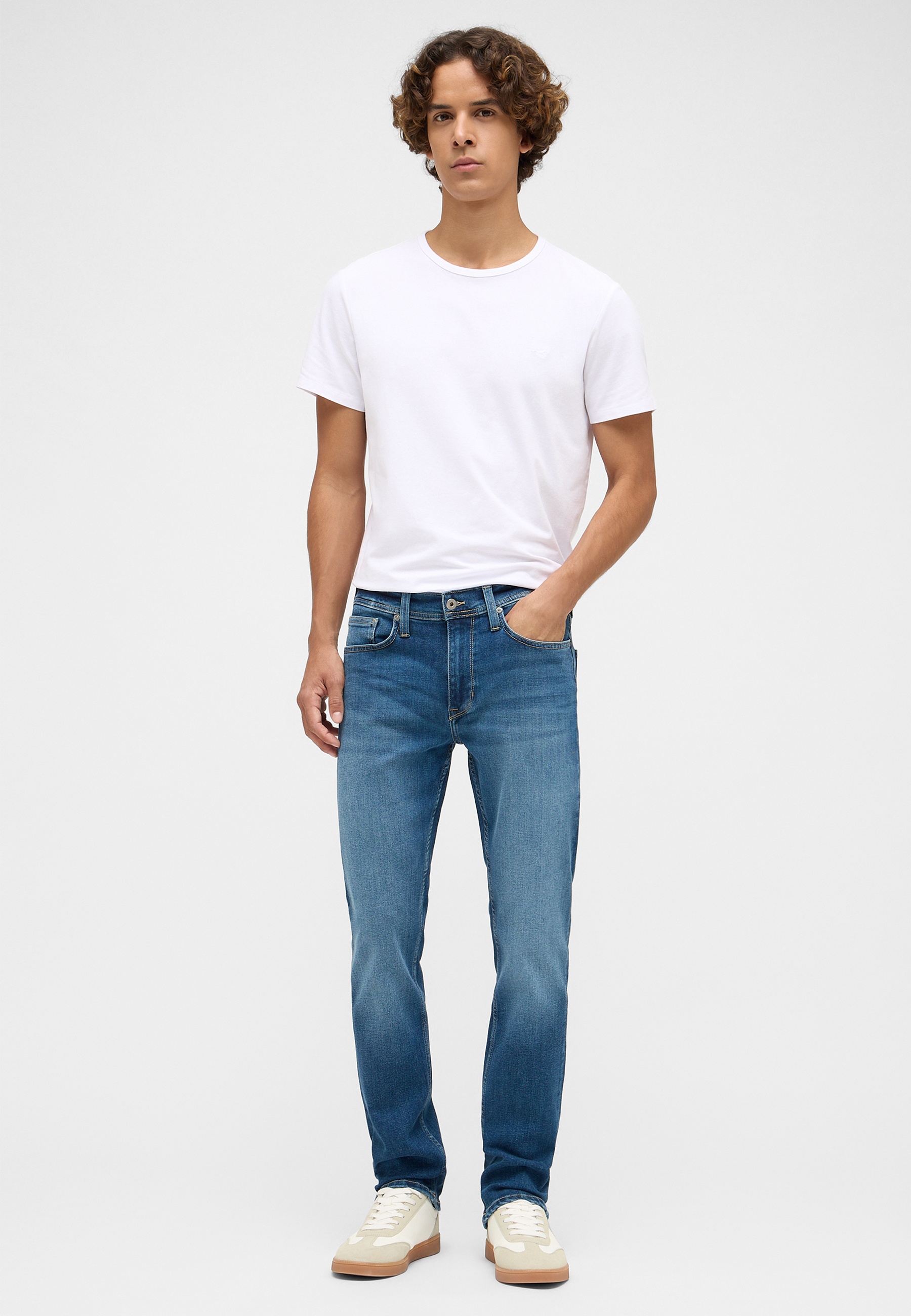 T-Shirt, Kurzarm, weiß, Unifarben, Jeans