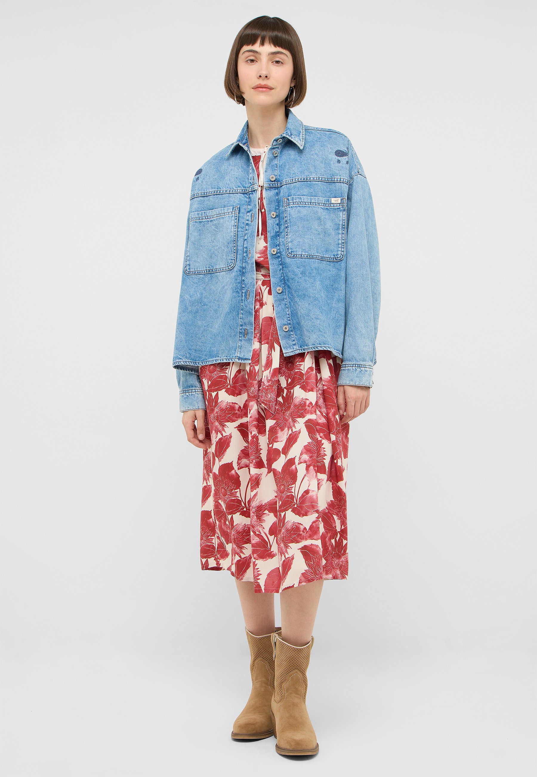 Jeansjacke, Denim, Oversized, Two-Tone, Fronttaschen
