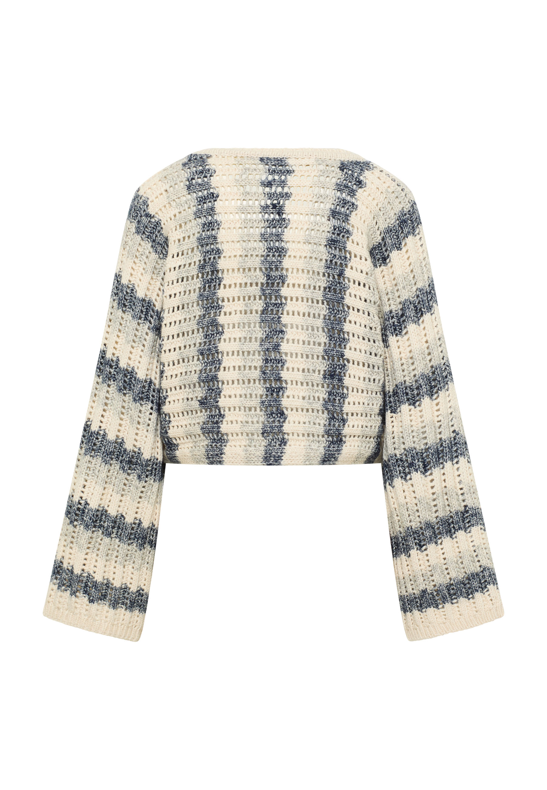 cropped sweater, gestreifte Strickjacke, beige blau, lange Ärmel, strukturierte Strickware