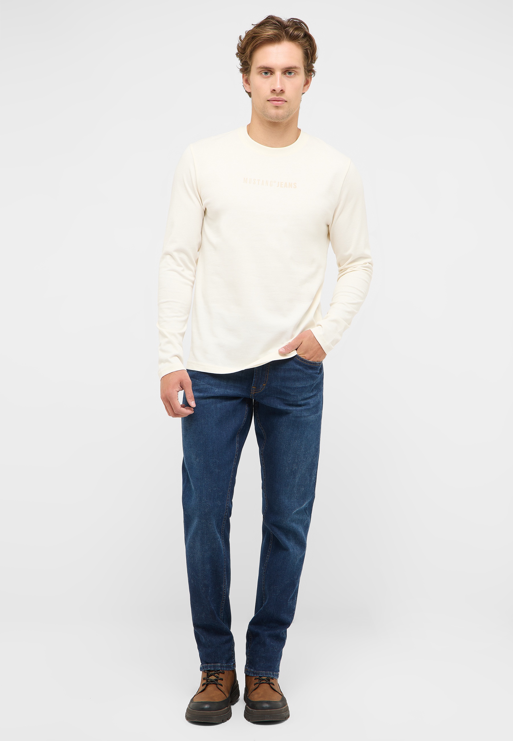 Langarmshirt, Rundhals, creme, Grundshirt, Jeans