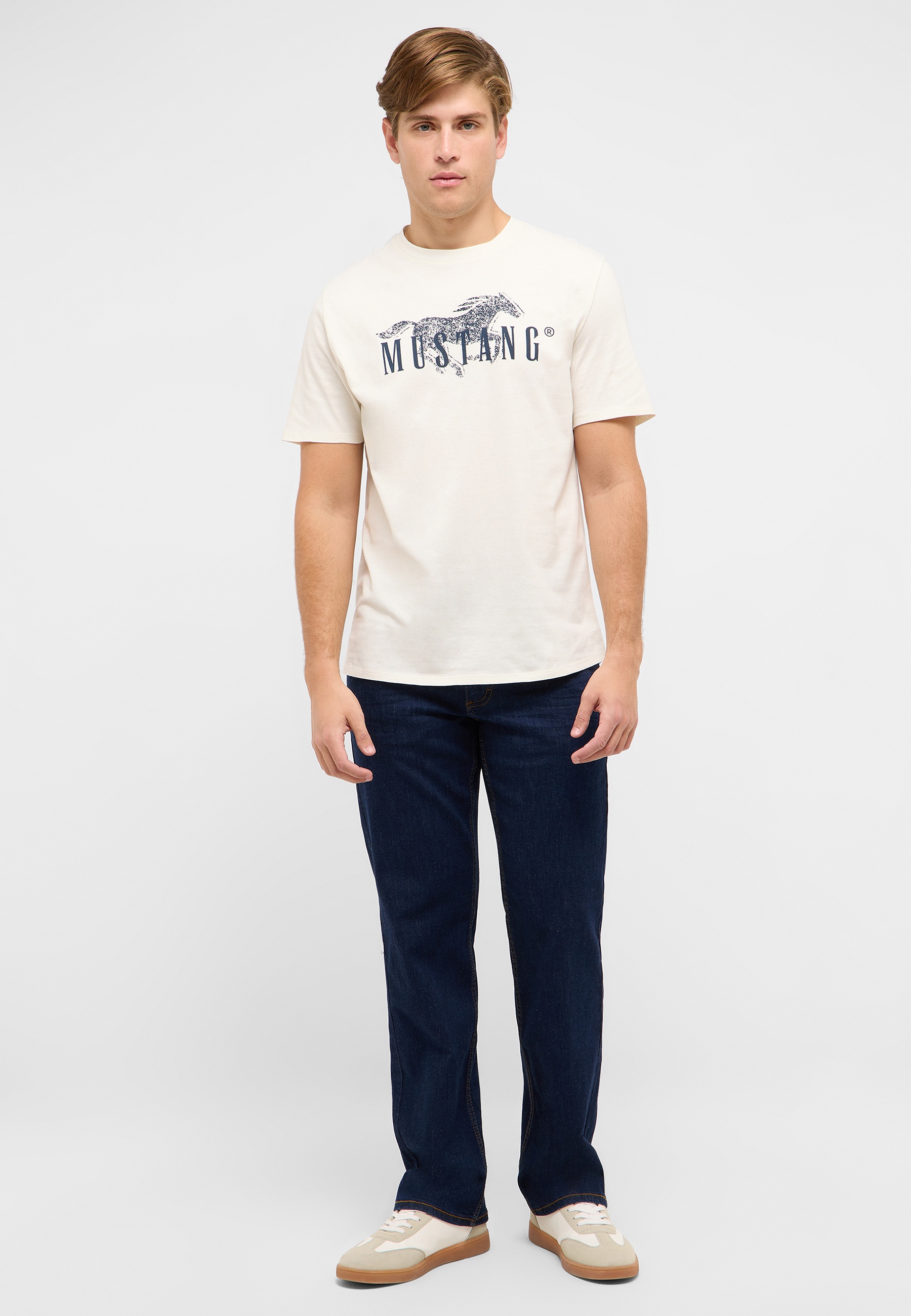 T-Shirt, Kurzarm, Weiß, Mustang, Grafikprint
