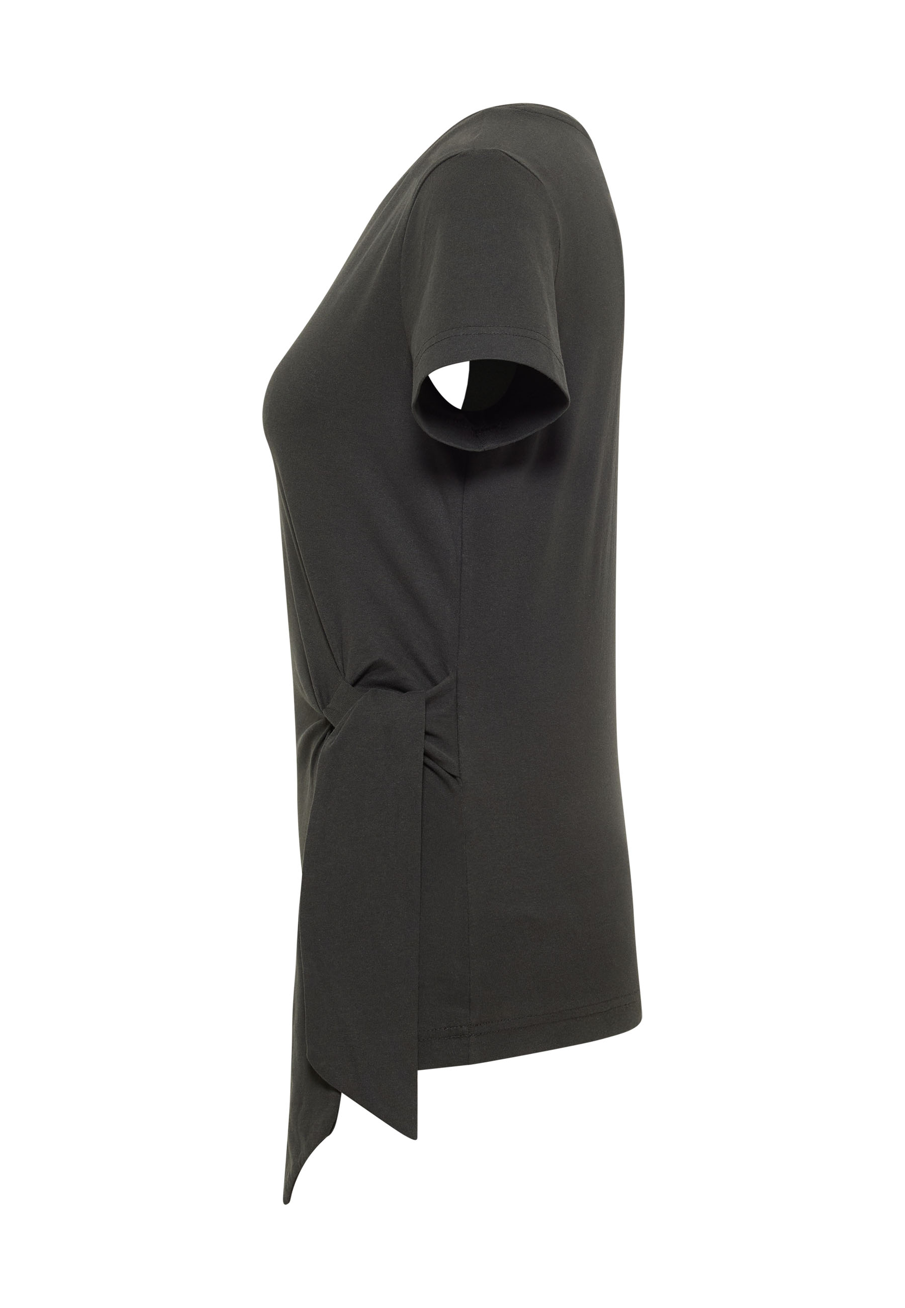 T-Shirt, Kurzarm, Uni-Farbe, Seitlicher Knotengürtel, dunkelgrau