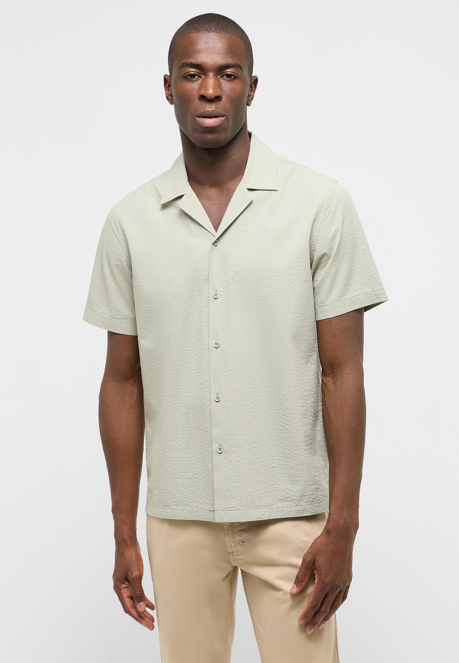 Hemd, Kurzarm, Kragen, Knopfleiste, Beige