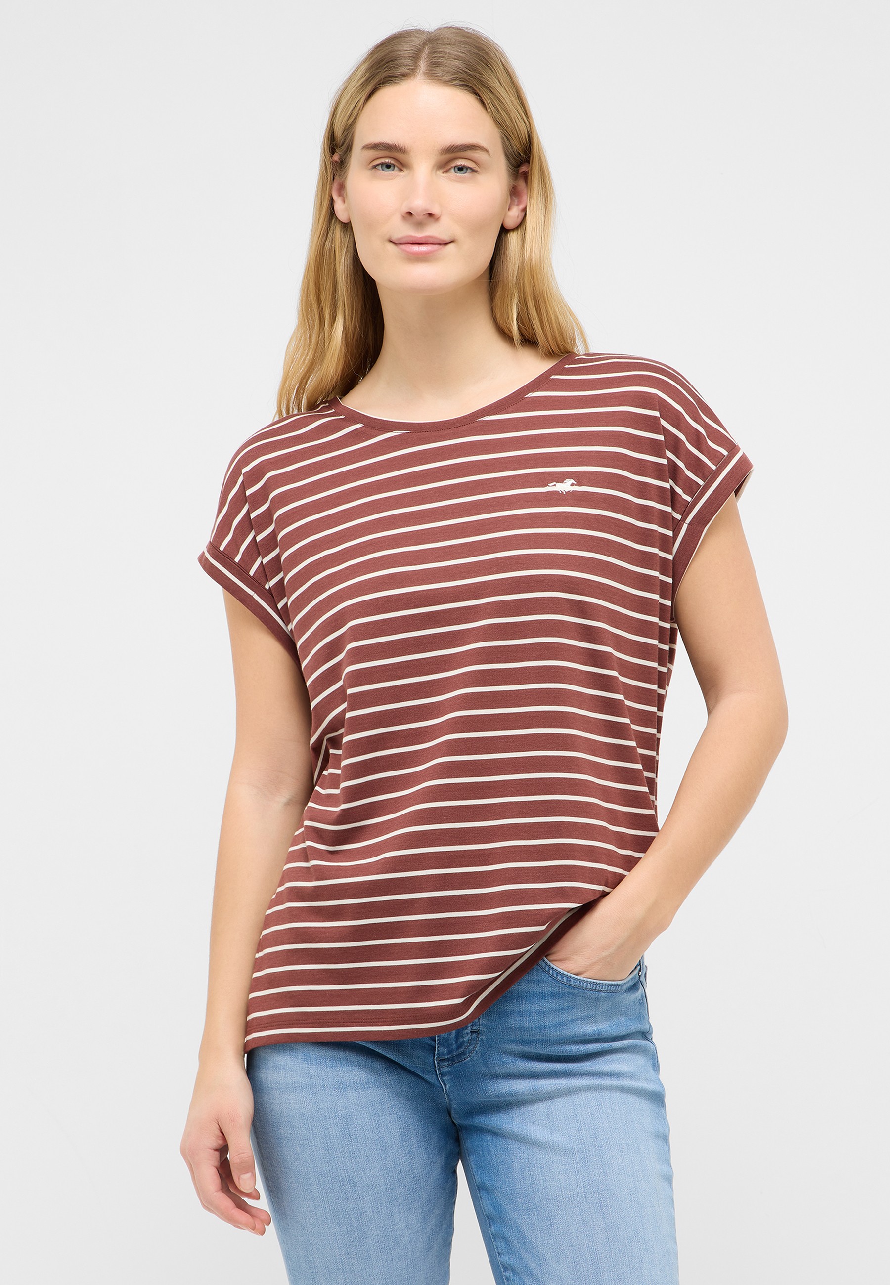 T-Shirt, Streifen, Kurzarm, Rundhals, Baumwollmischung