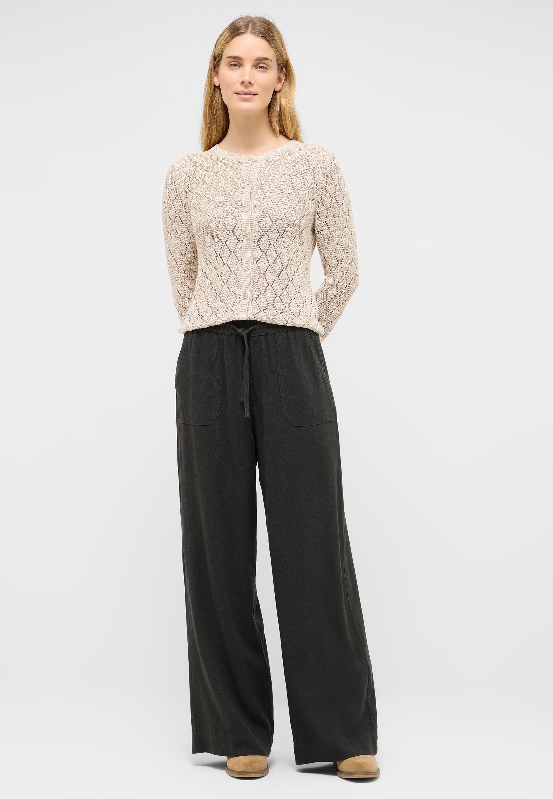 Cardigan, Knitwear, Beige, Kettenmuster, Langarm